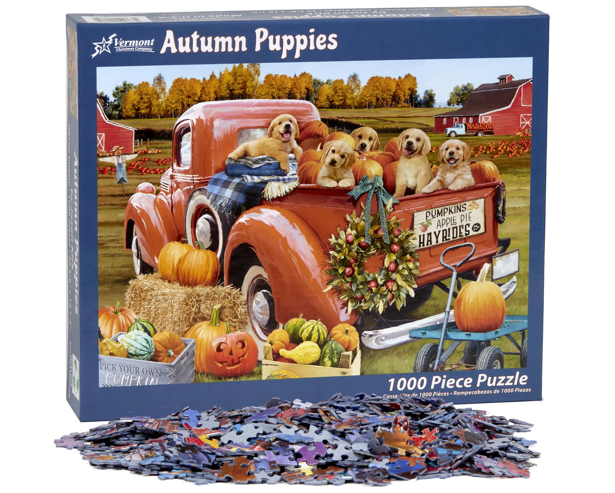 Vermont Christmas Company Autumn Puppies Jigsaw Puzzle 1000 Piece by, 1000 pieces, 26 5/8" x 19 1/4" - Image 4