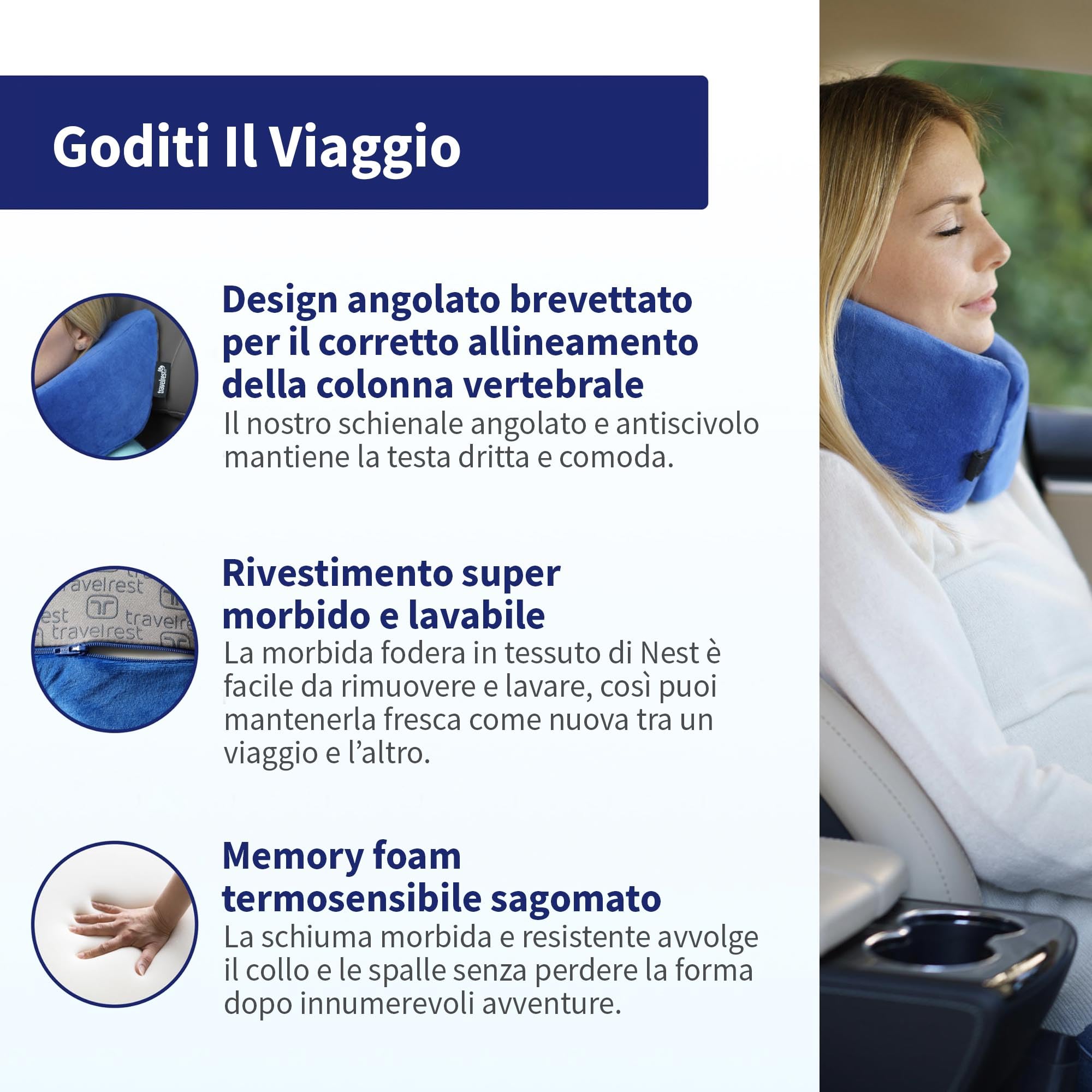 Travelrest Nest Memory Foam Cuscino da viaggio Pieghevole Compatto Rimovibile Lavabile Ergonomico - Votato miglior cuscino da viaggio per 2018-2021 da Wirecutter