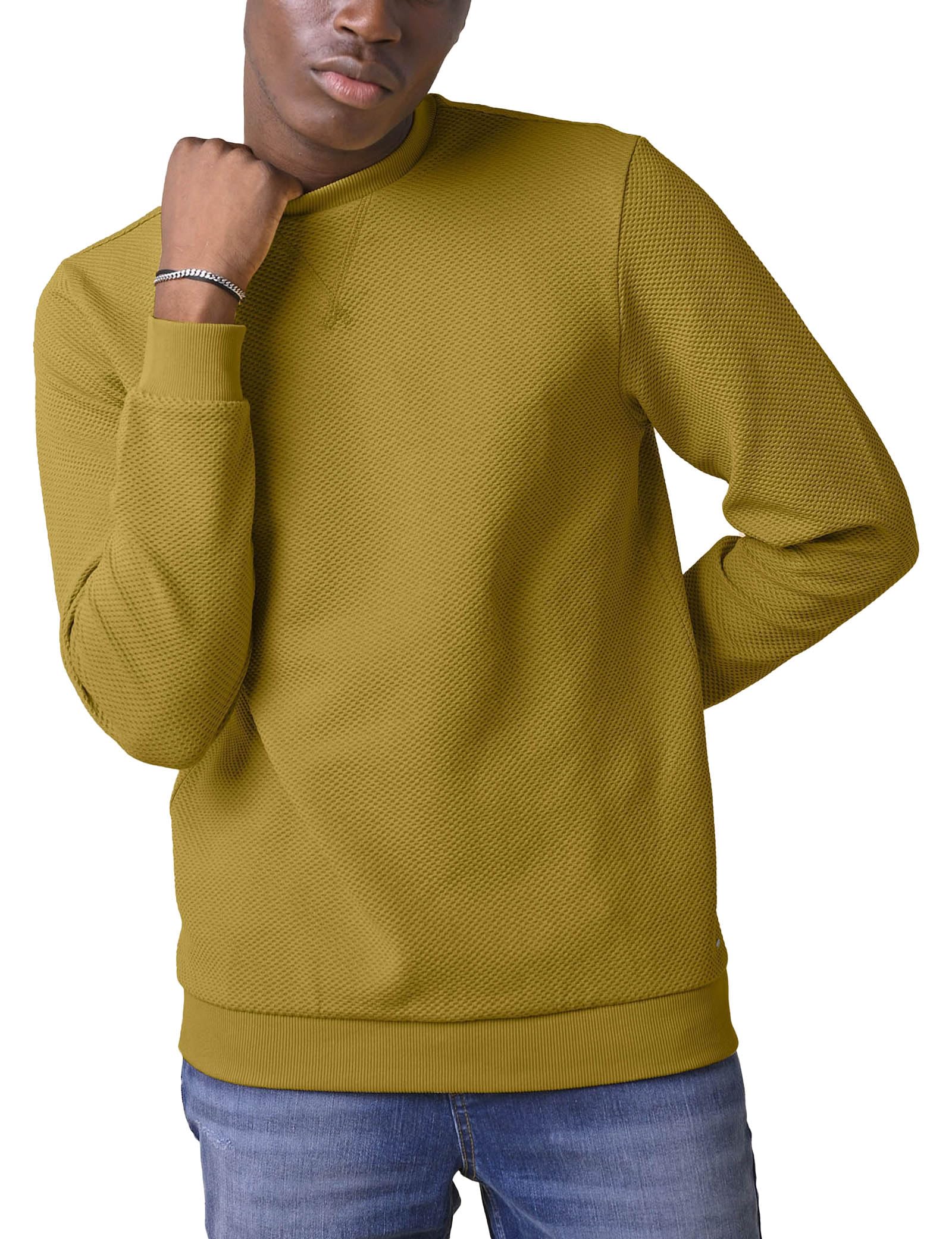 Enorsia Mens Ribbed Crew Neck Sweatshirt – Soft Cotton Blend Pullover Mens Sweatshirts No Hood with Notch Neck Zig-Zag Stitch – Relaxed Fit Jersey Jumper for Casual Everyday Wear - Yellow, UK XXL