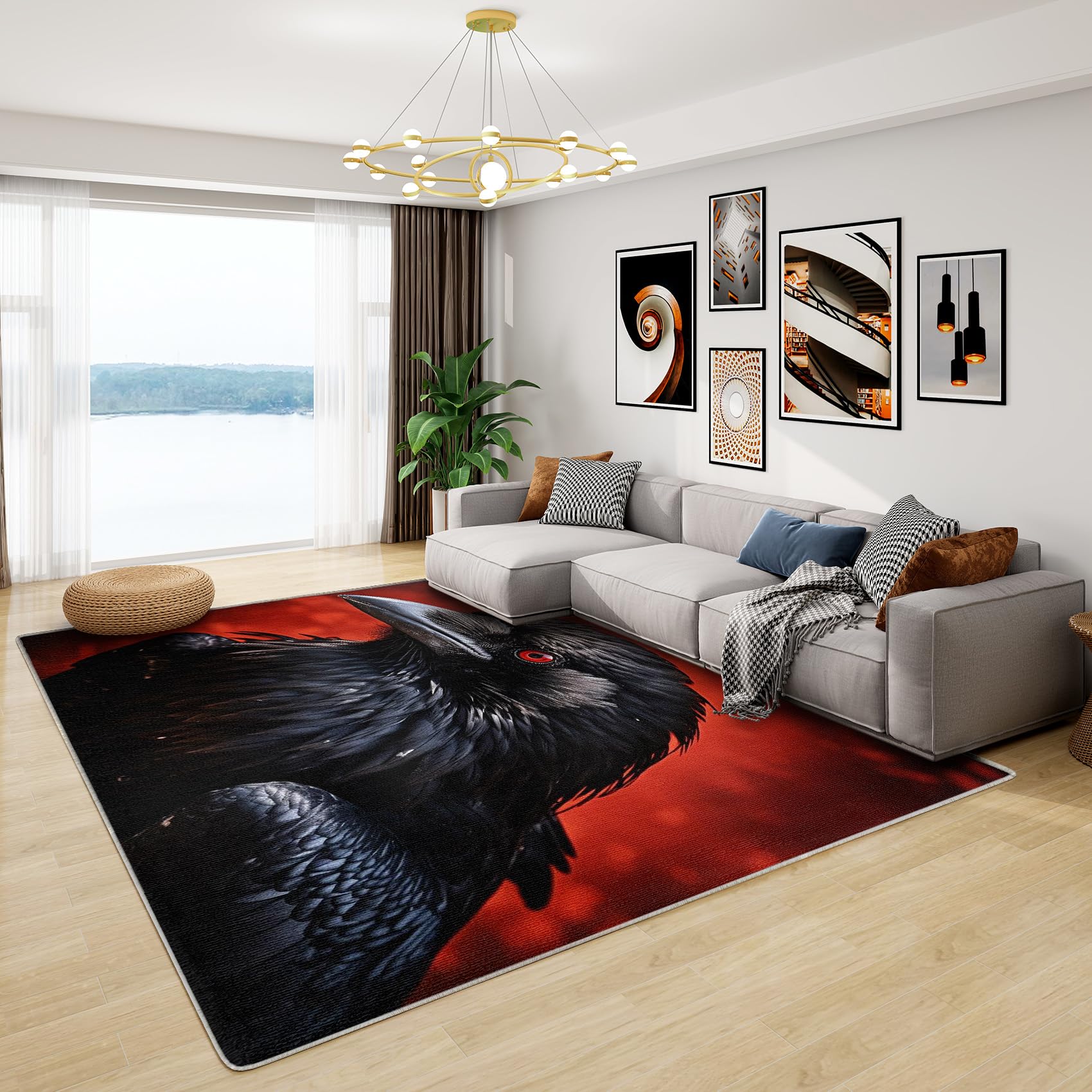Crow Decor - Gothic Raven Rug, Halloween Rugs for Living Room Bedroom, Washable Non Slip Soft Large Carpet, Patterned Area Rugs & Home Decor 160x230 cm