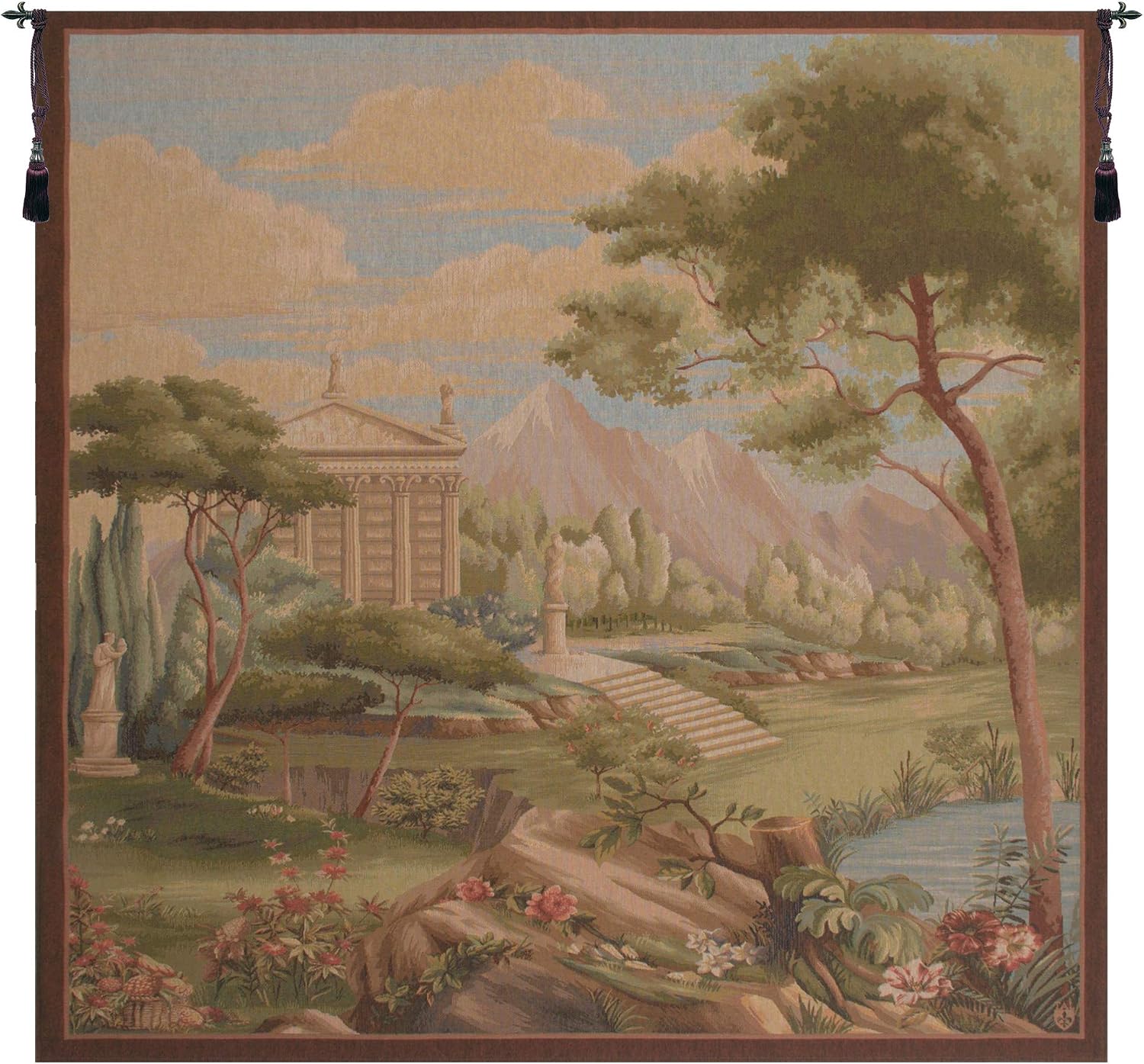 C Charlotte Home Furnishings Inc Jardin Panoramique French Tapestry Wall Hanging | Viscose Cotton and Polyester Blend Wall Art | 59 in. x 59 in | Home Decor Accents