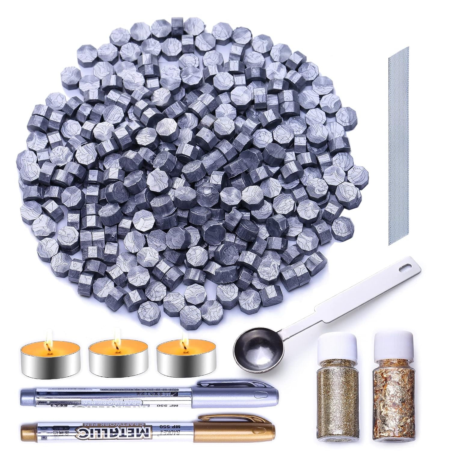 Sealing Wax Kit, 300 Pcs Silver Wax Seal Beads, Wax Seal Kit with Spoon, Wax Seal for Letter Crafts