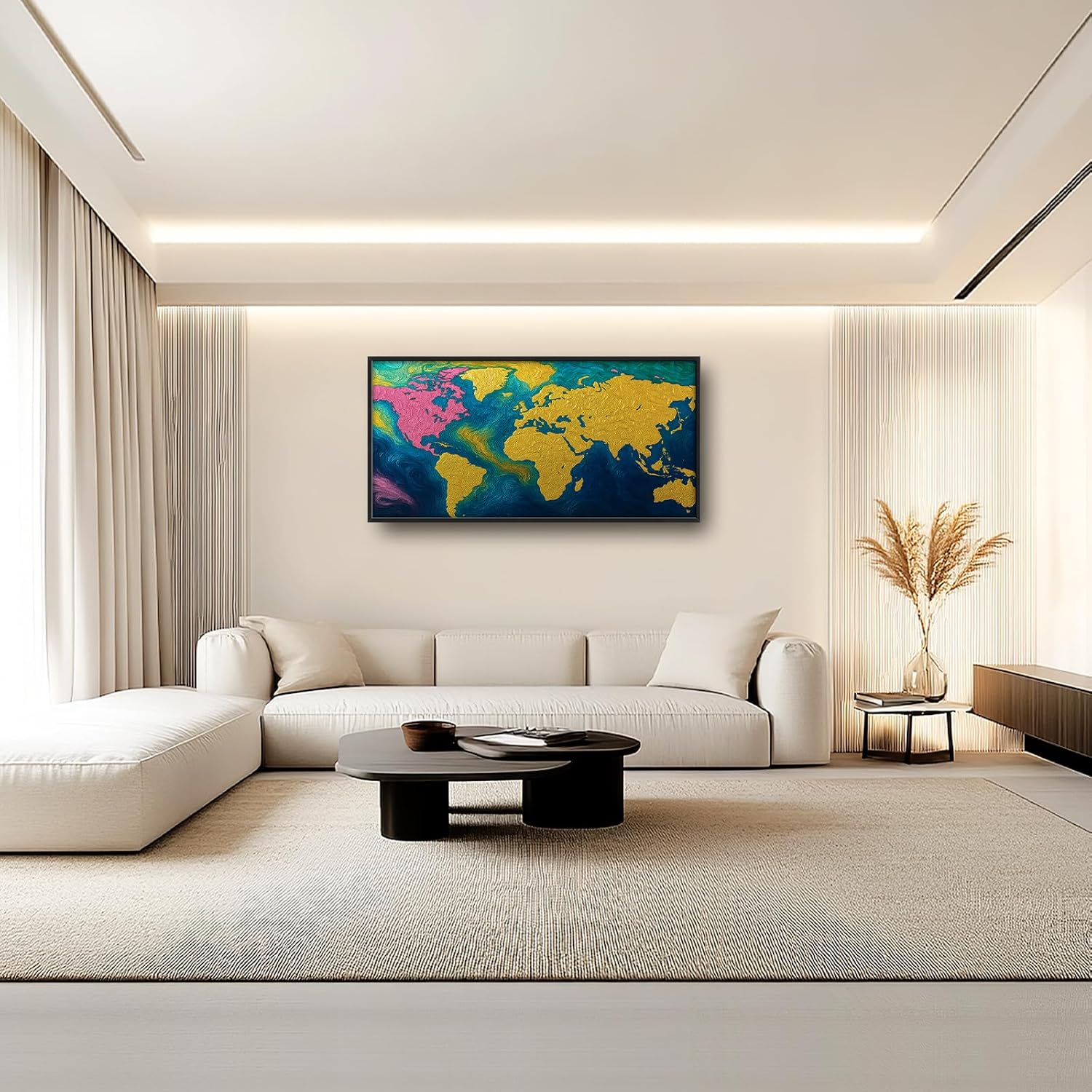 Large World Map Wall Art for Living Room Big World Map Wall Decor Travel Pictures Nautical Canvas Prints Painting Artwork Decoration for Bedroom Office Framed Gifts 30"x60" - Image 2