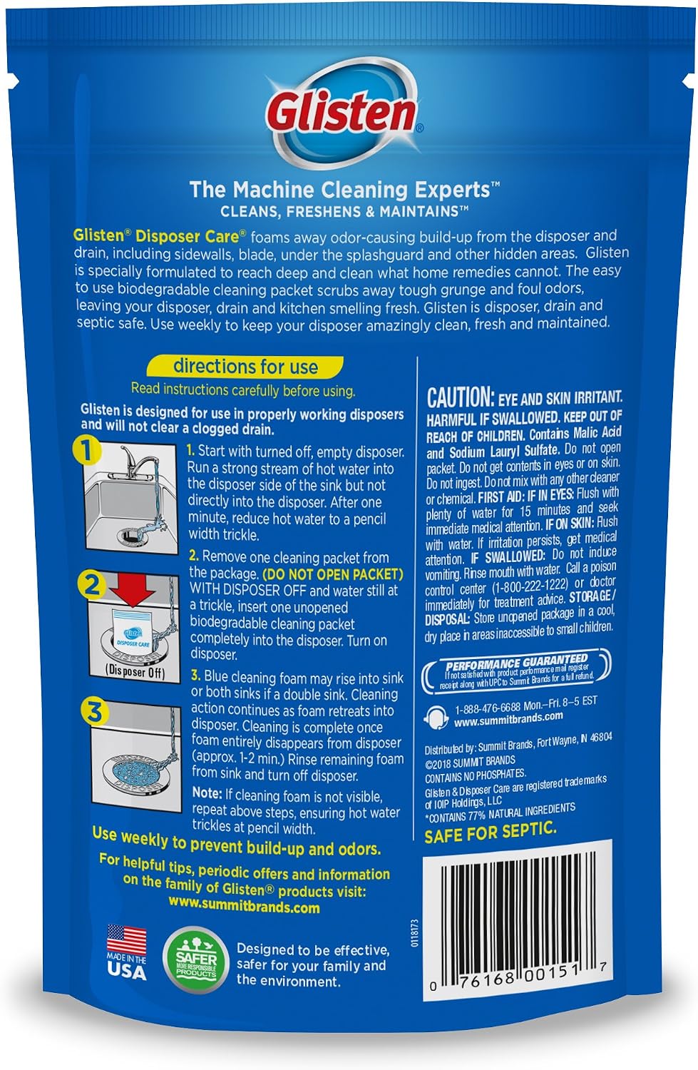 Glisten GLISTEN-DP06N-PB-2/PACK DP06N-PB Garbage Disposer Foaming Cleaner, Lemon Scent, 2-Pack (8 Uses), 2 Pack, Blue, 2 Count, 4.9 Ounce (Pack of 2), 9 Ounce