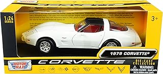 Motormax Toy 1979 Chevy Corvette C3 White with Black Top and Red Interior History of Corvette Series 1/24 Diecast Model Car by Motormax 73244