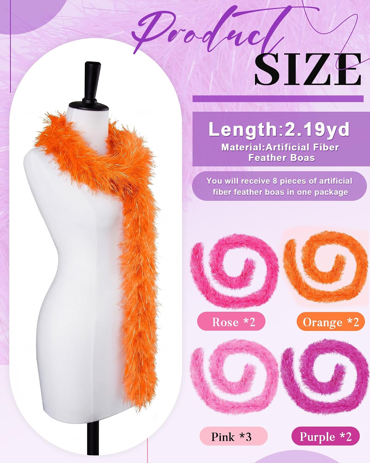 Jexine Feather Boas Sunglasses Set Artificial Fluffy Boas Heart Sunglasses Party Favors for Party
