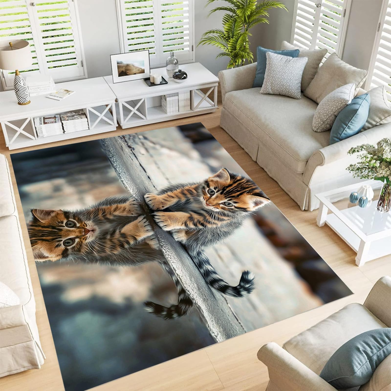 Tapis chat mignon pour salon et chambre à coucher couleur brun
