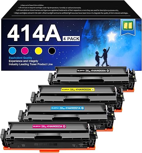 (with CHIP) 414A Toner Cartridge 4 Pack  Works with HP Color Laserj Pro MFP M479fdw, MFP M454dw Color Laserj Pro MFP M479fdn, HP Color Laserj