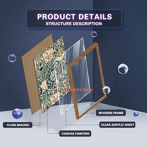 Miniatura 6 de William Morris - Juego de 3 lienzos de pared con marco de madera, arte de pared con diseño floral botánico vintage, arte de granja, pósteres