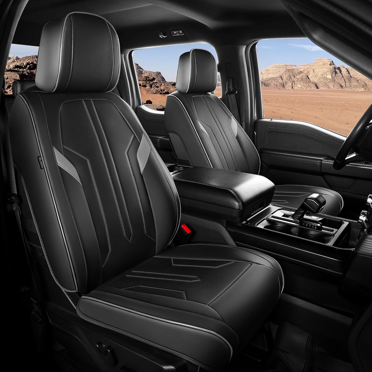 Seat Covers for Ford F150 2009-2025, F250 F350 F450 Crew Cab 2017-2025, Faux Leather Car Seat Covers Full Set, Waterproof Seat Covers for Cars Trucks Pickup,BlackGrey