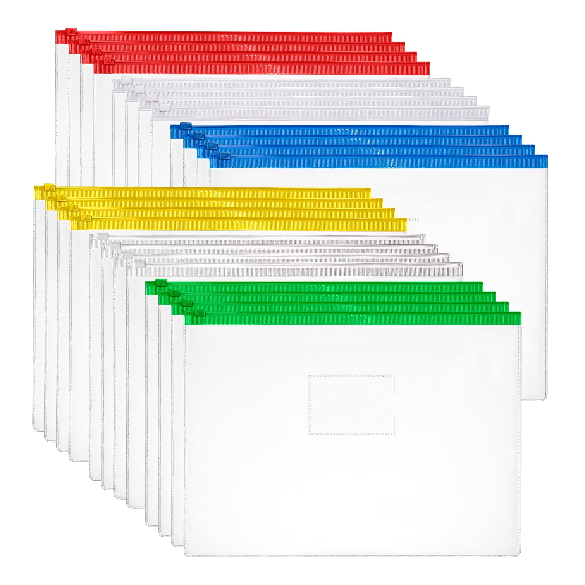 HBSTUDIO Poly Zip Envelopes, A4 Letter Size Plastic Files Zipper Folders, Reusable Pencil Bags for School, Office, Travel Storage Supplies, 5 Colors(24Pcs)