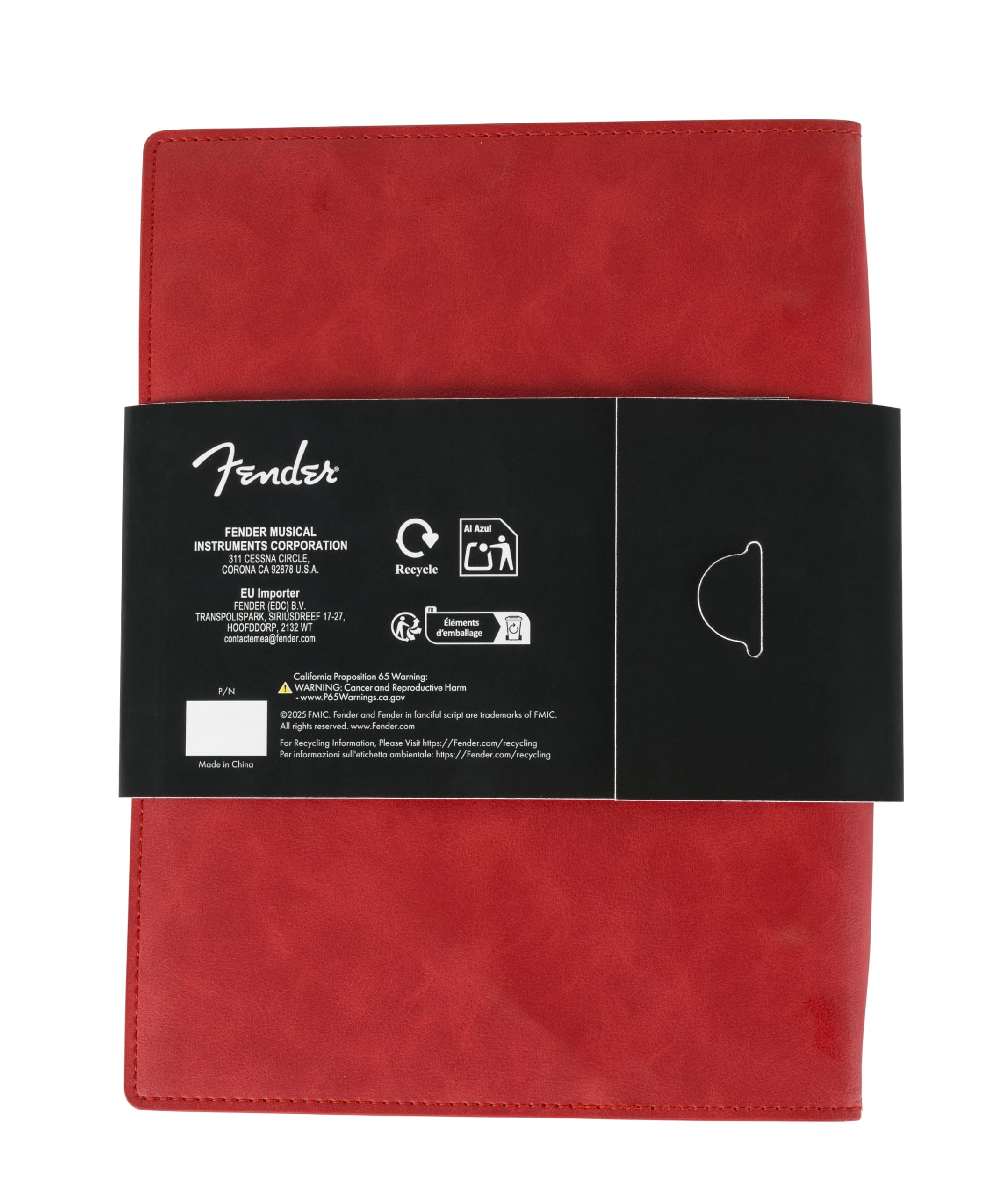 Fender Cuaderno de notas musicales de cuero vegano, rojo Dakota