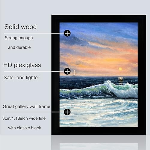 Miniatura 4 de LUCKYLIFE Marco para póster de 24 x 36 pulgadas, madera maciza negra con plexiglás (2 unidades)