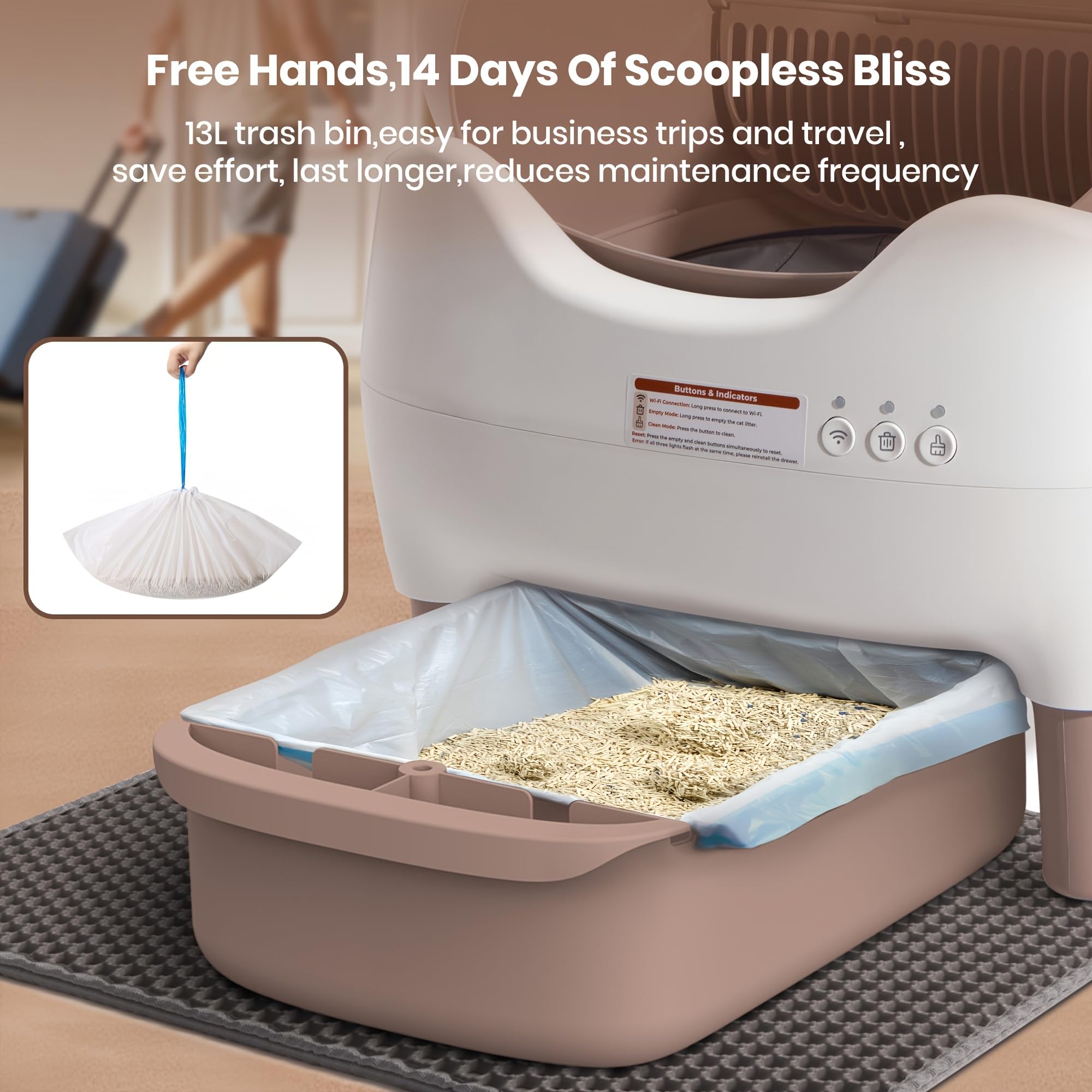 Extra-large Smart Self-cleaning Cat Litter Box, Smart Litter Box With App-Controlled Automatic Cleaner, Built-in Ambient Light & Dual Odor Elimination, 2-Week Automatic Maintenance, Large Waste Bin