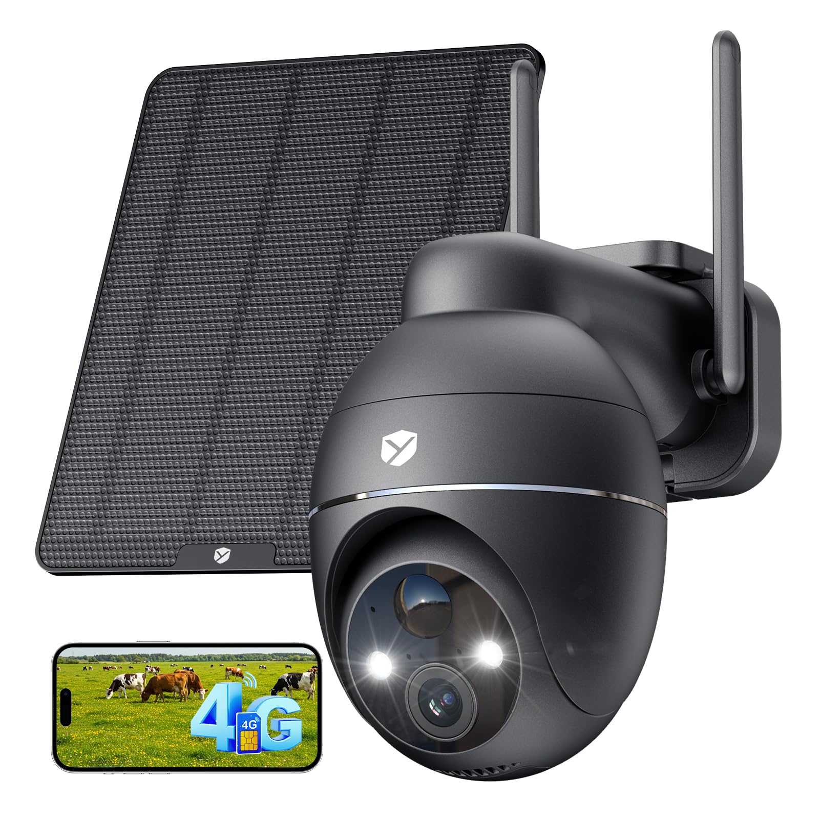4G LTE Camara Vigilancia Exterior Solar con Tarjeta SIM, 2K HD, PTZ 355°/110°, Detección de Personas PIR, Visión Nocturna en Color, Voz Bidireccional, Almacenamiento Seguro, Solo 4G, No WiFi