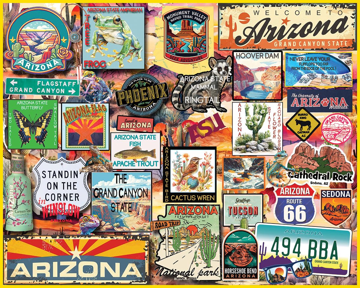 White Mountain I Love Arizona Puzzle 1000 Pieces Fun Collage Travel State Puzzles for Adults and Family
