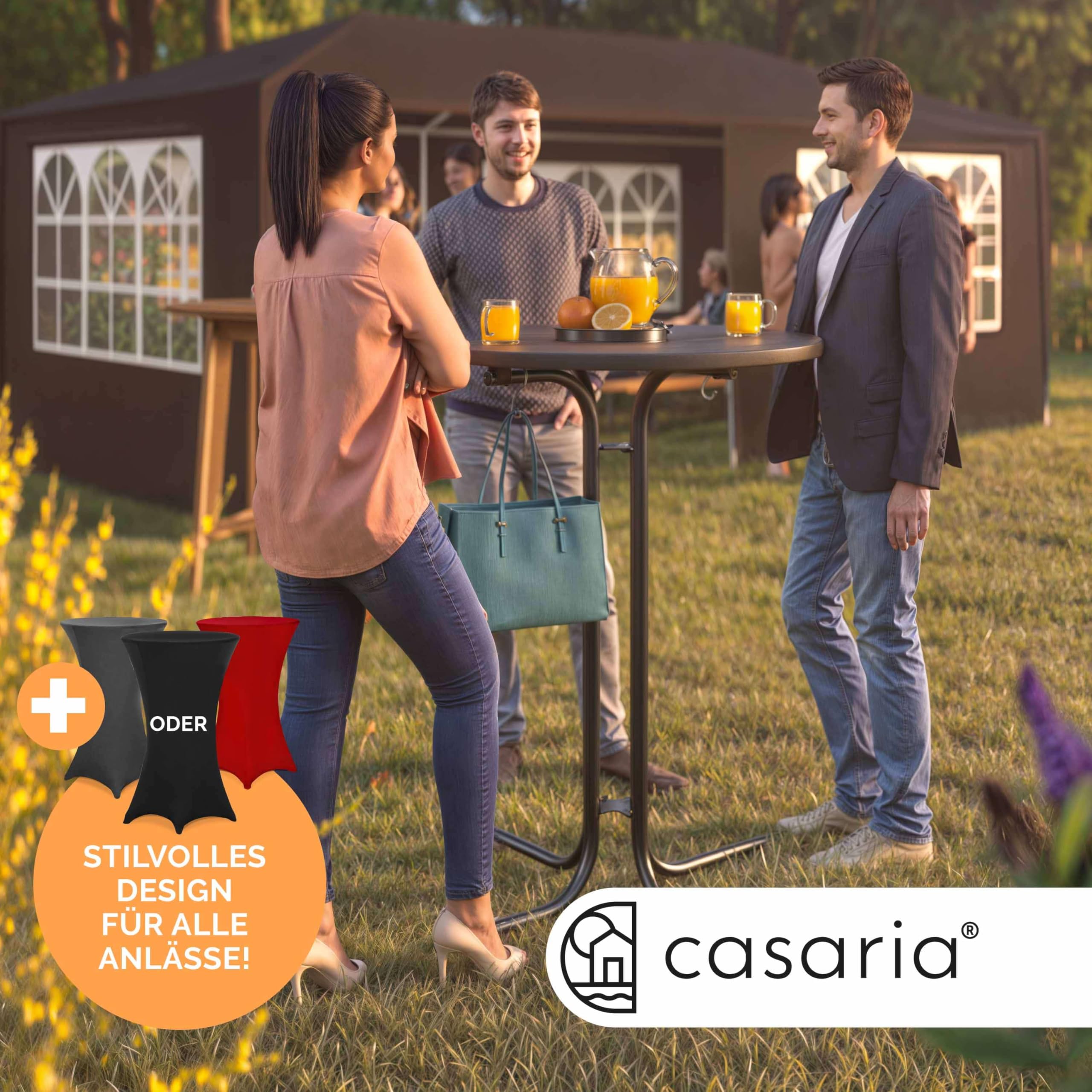 Casaria® Stehtisch mit Husse 80 cm Klappbar Rund Holz Metall Pulverbeschichtet Wetterfest Hoch Set Bistrotisch Bartisch Partytisch Garten Tisch Grau