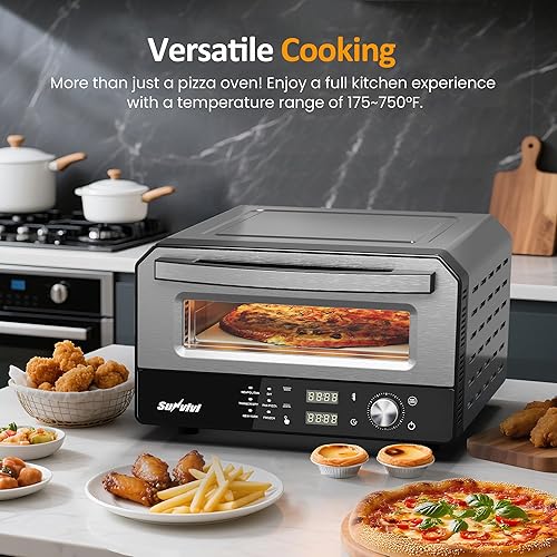 Miniatura 5 de Horno de pizza para interiores y exteriores calienta hasta 750 , hasta 12 "Máquina de pizza eléctrica de encimera con 6 preajustes, perilla de
