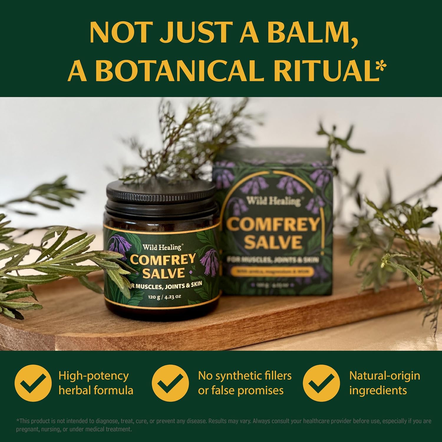 Wild Healing Comfrey Salve – Concentrated Herbal Balm with Arnica, Magnesium & MSM – Soothing Botanical Cream for Joints, Muscles & Dry Skin – 4.23 oz - Image 8