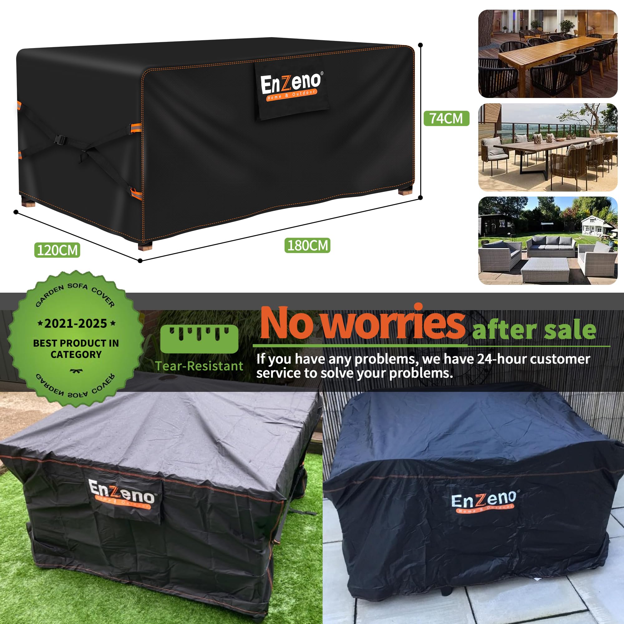 Enzeno New Upgrade Garden Furniture Covers,180x120x74cm Outdoor Table Cover Waterproof,500D Heavy Duty Patio Furniture Cover,Wider Vents for Outdoor Rectangle/Rectangular Table and Chair Set Covers. — view 6