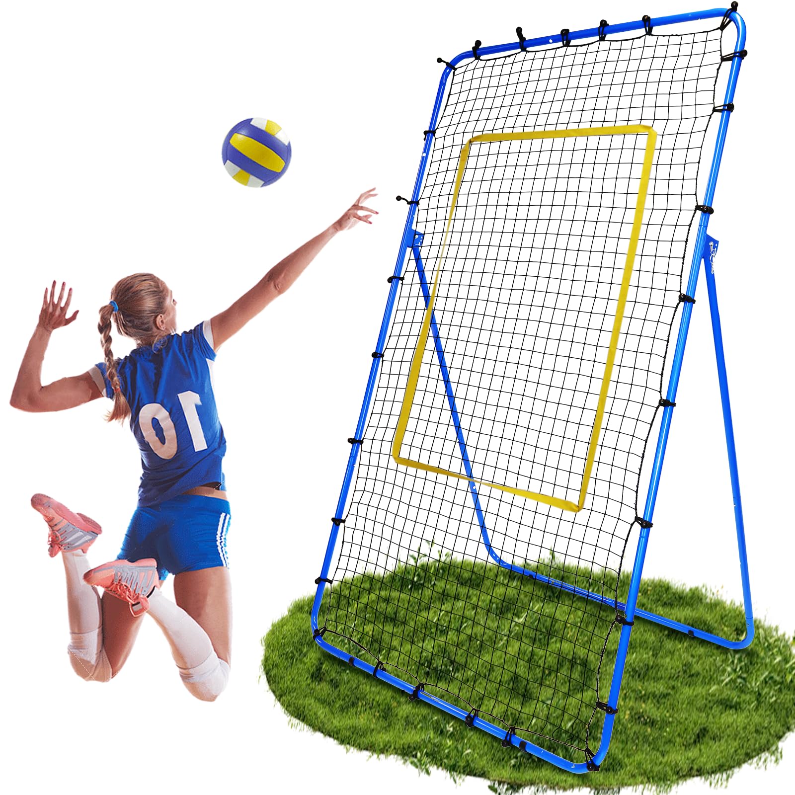 Filet De Rebond Volley-ball 1,8x1,2m - 5 Angles Réglables, Cadre Acier, Pour Entraînement Baseball/softball