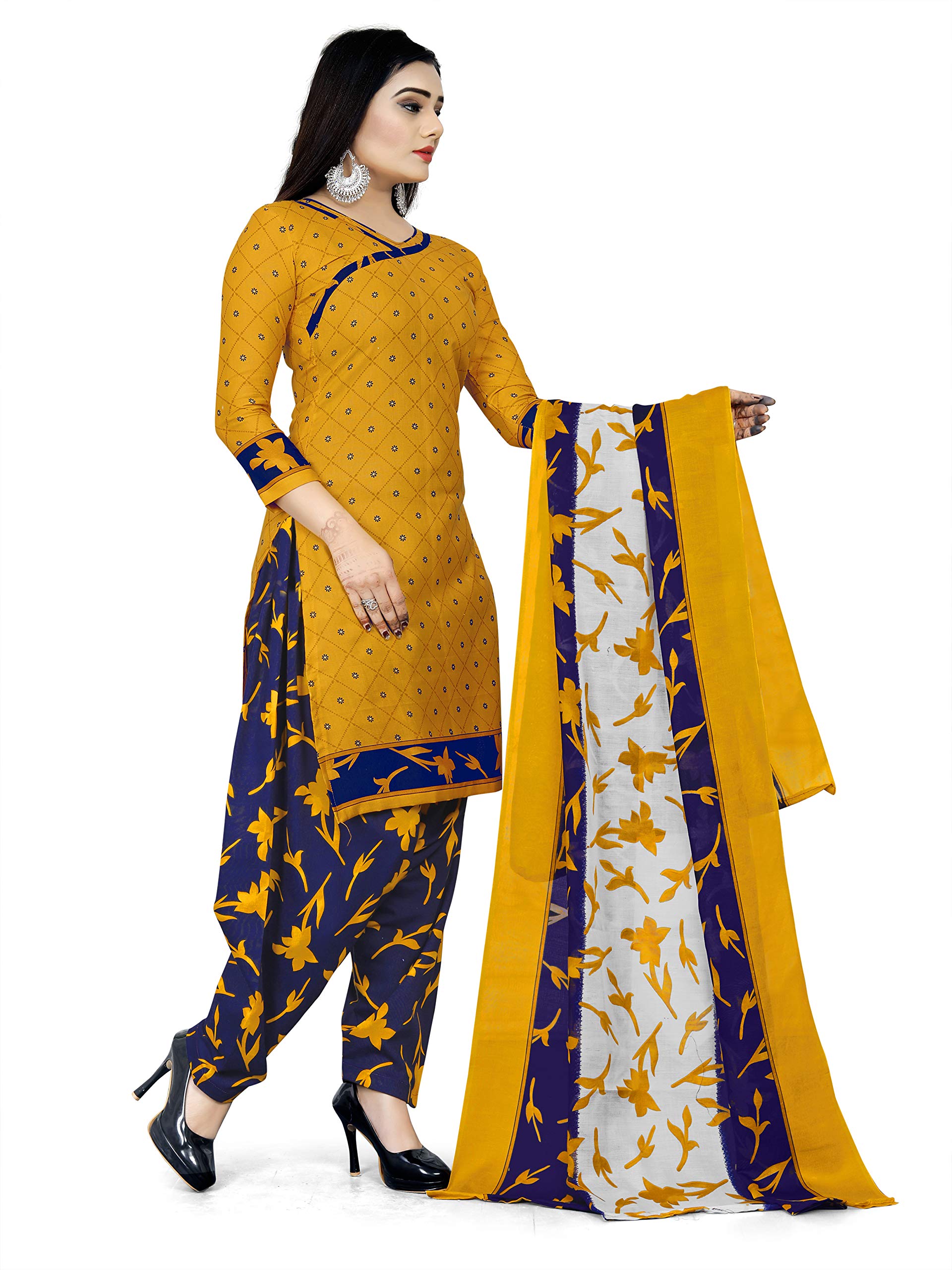 Rajnandini Women's Cotton Unstitched Salwar Suit (JOPLVSM4002J_Yellow_Free Size) 1