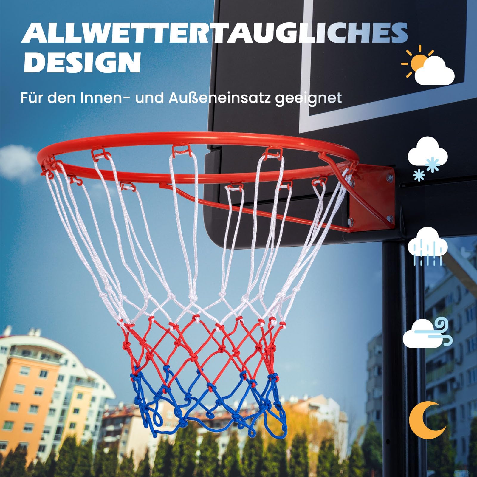 GYMAX Aro de Baloncesto de 45 cm / 37 cm, A Montado en la Puerta de la Pared, Aro de Baloncesto de Repuesto para Todo Clima con Red, Aro de Baloncesto Colgante para Interiores y Exteriores