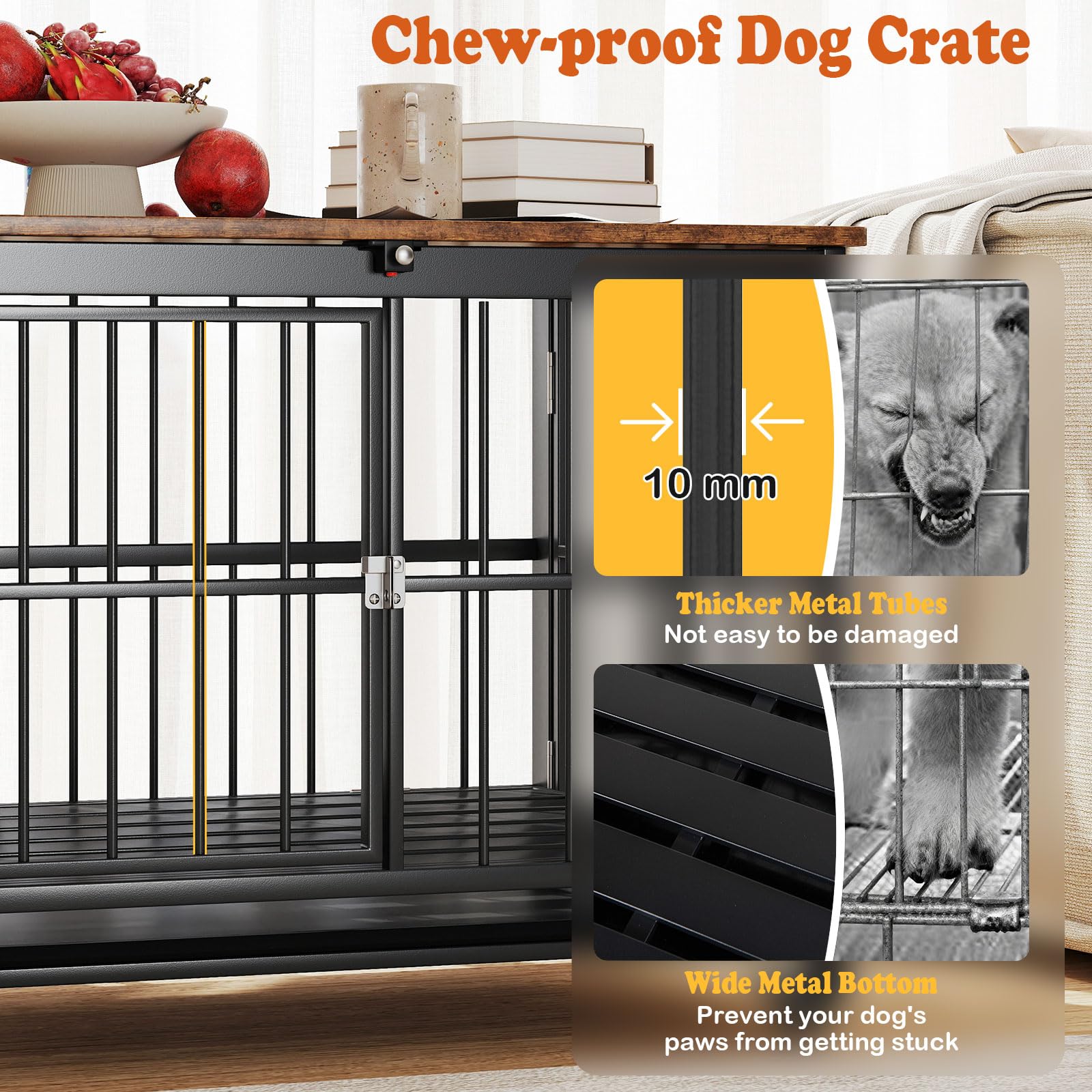 COSTWAY Jaula Plegable para Perros, Casa para Perros con Puerta, Ruedas Bloqueables y Bandeja Extraíble, Ahorra Espacio, Mueble de Madera para Perro con Estructura Metálica de Interior (80x61x64 cm)