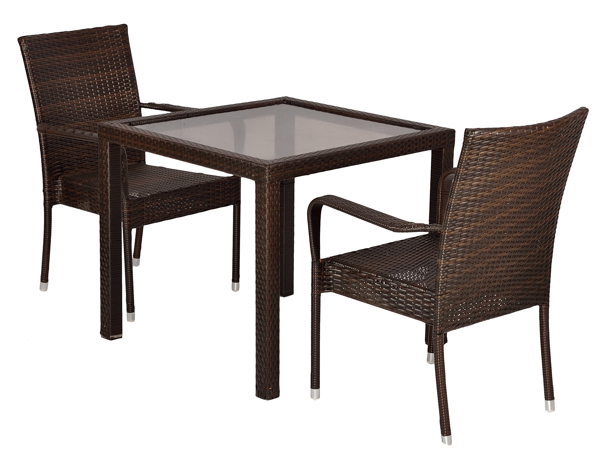 Gracia Garden Patio Seating Chair and Glass top Table Set Balcony Outdoor Furniture with 1 Tables and 2 Chair Set - (Brown)-image-0