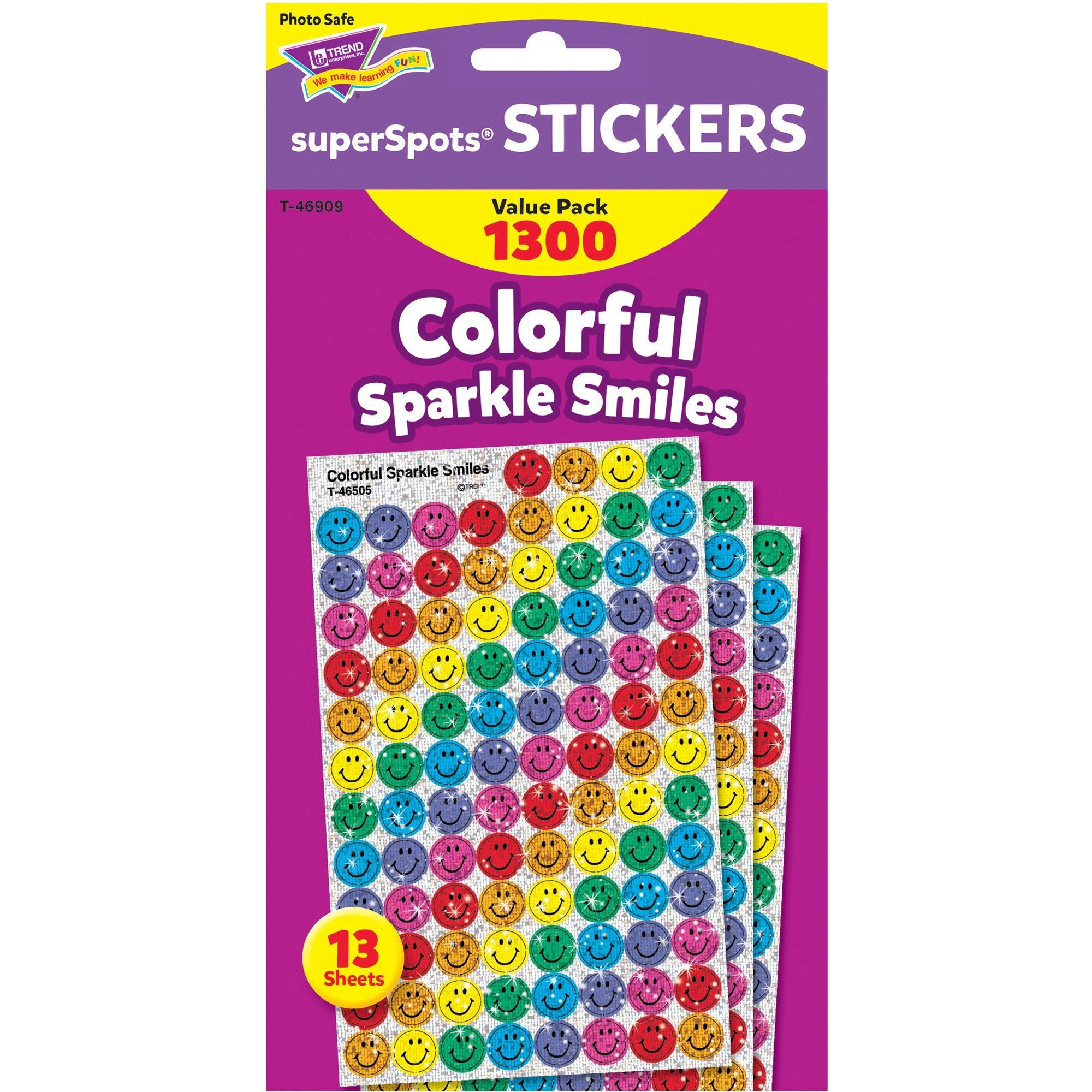 Trend Enterprises T46909 Stickers, Colorful Sparkle Smiles, 1300 Stickers, Multi