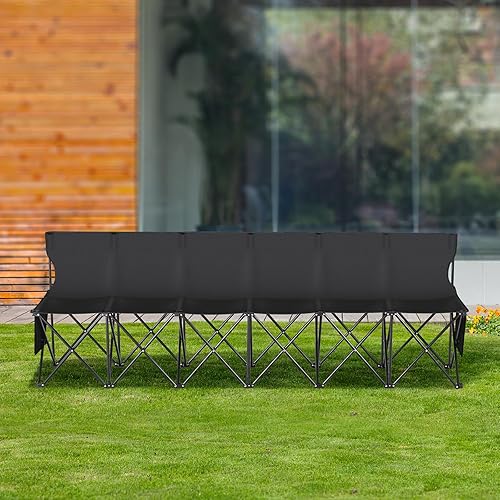Miniatura 2 de VEVOR Banco B plegable portátil de 6 asientos, silla de banco de camping al aire libre con bolsa de transporte y respaldo, asiento de banco de