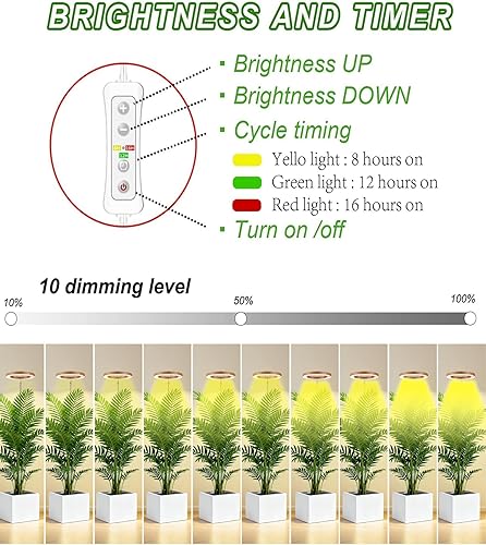 Miniatura 32 de yadoker Luz de cultivo de plantas, luz LED de espectro completo para plantas de interior, altura ajustable, temporizador automático, bajo voltaje