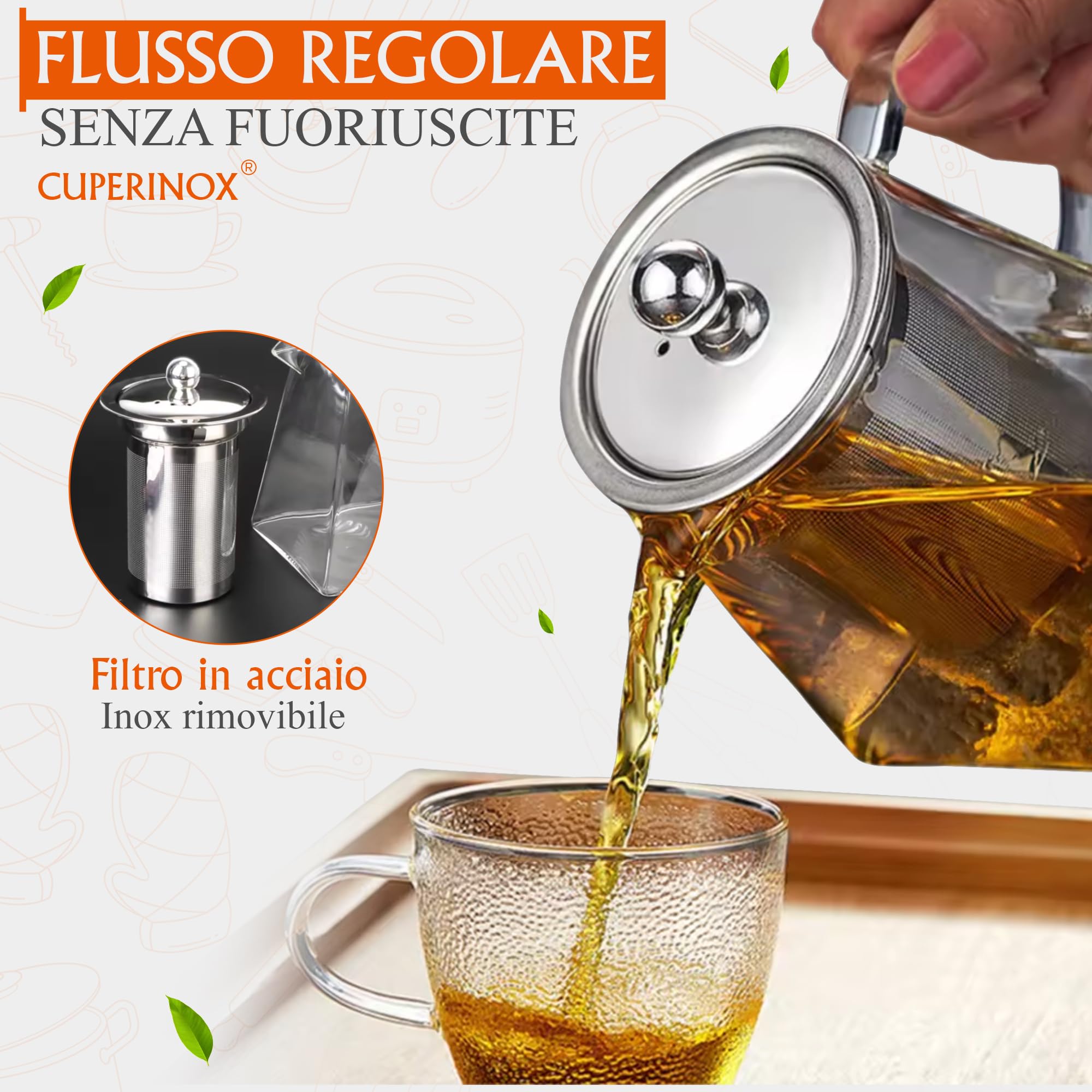 Teiera In Vetro 950ml LiRiQi - Con Filtro In Acciaio, Resistente Al Calore