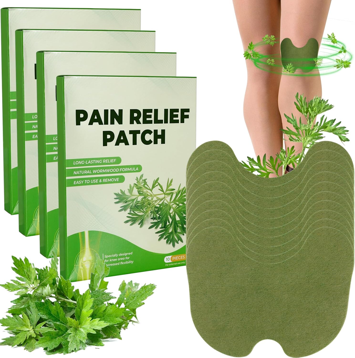40 Pcs 13cmx10cm Knee Pain Relief Patches, Heat Patches for Knee, Wormwood Herbal Knee Pain Relief Patch for Relieves Muscle Soreness in Knee, Neck, Shoulder, Back