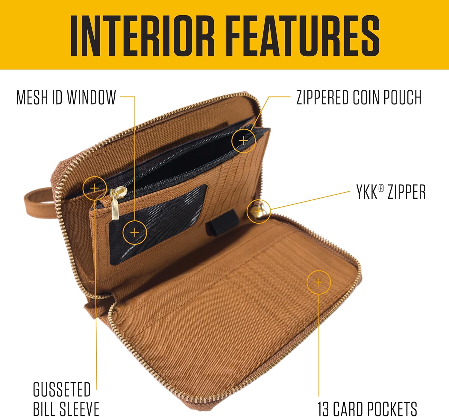 Carhartt Nylon Duck Lay-Flat Clutch Wallet, RFID Blocking Zipper Wallet with Coin Pouch, Water-Repellent Nylon