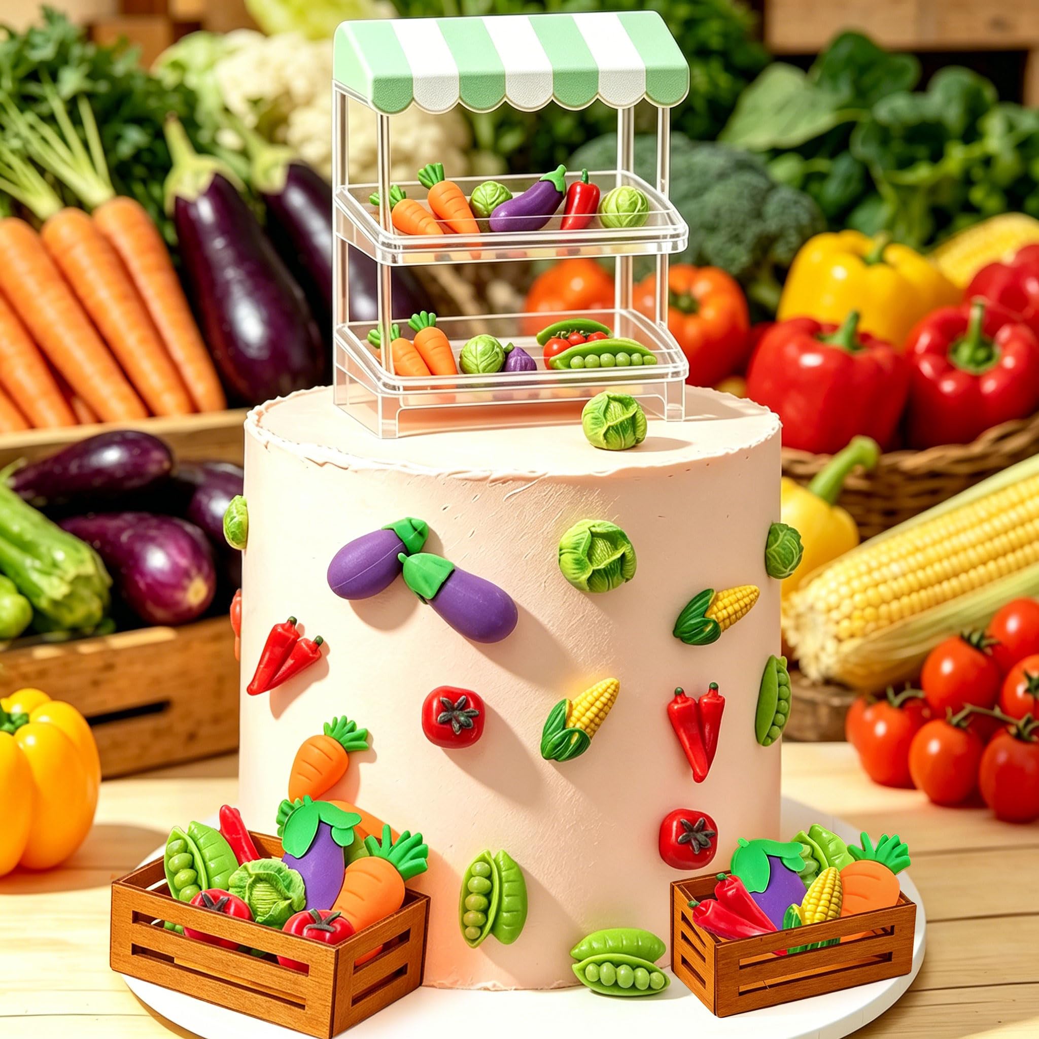 Mini Vegetable Cake Toppers Corn Carrots Peas Eggplants Farm Themed Decor