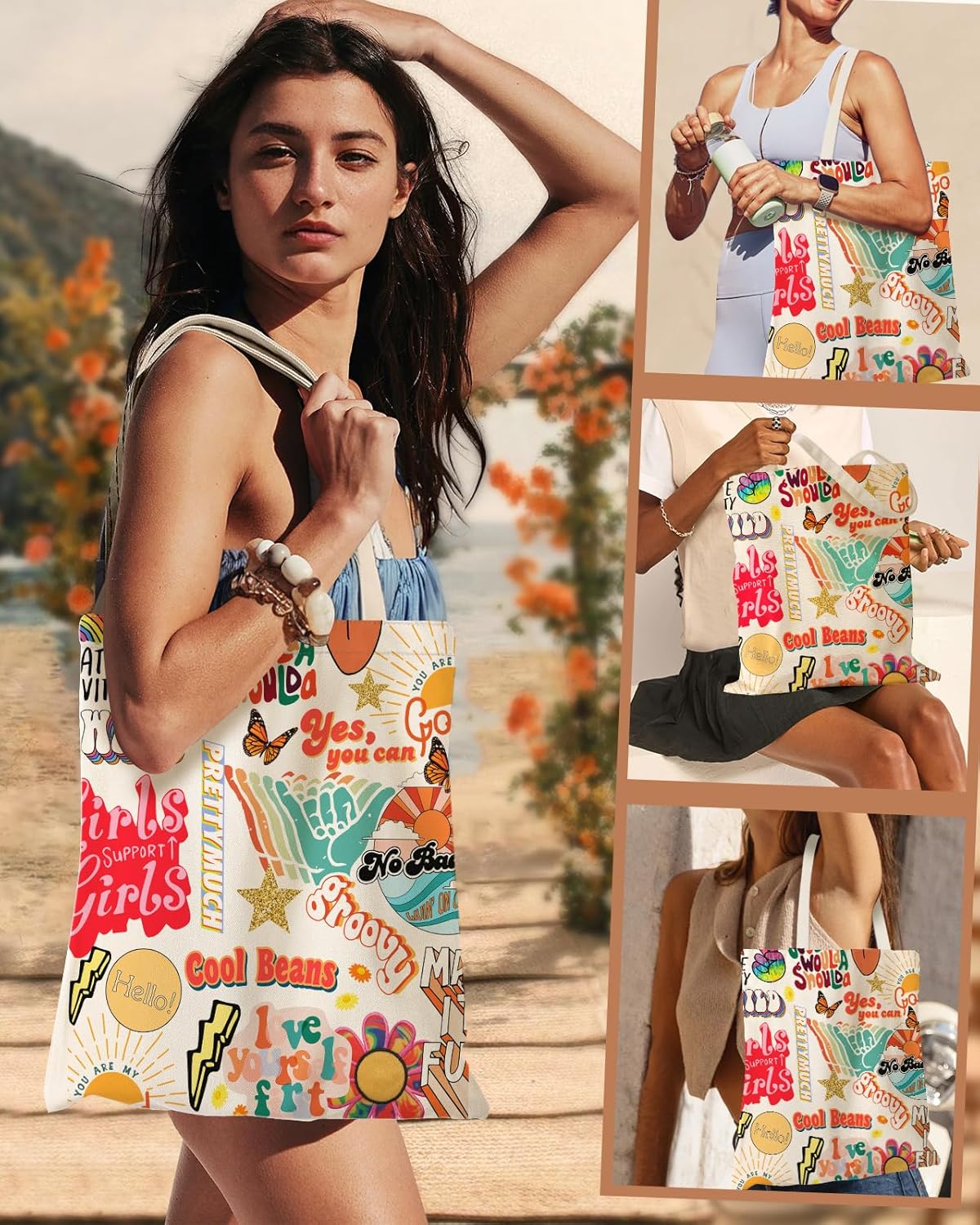 Aesthetic Canvas Tote Bag - Reusable Shoulder Tote Bag for Women Lady Casual Vacation, Shopping, Work, Gym - Image 2