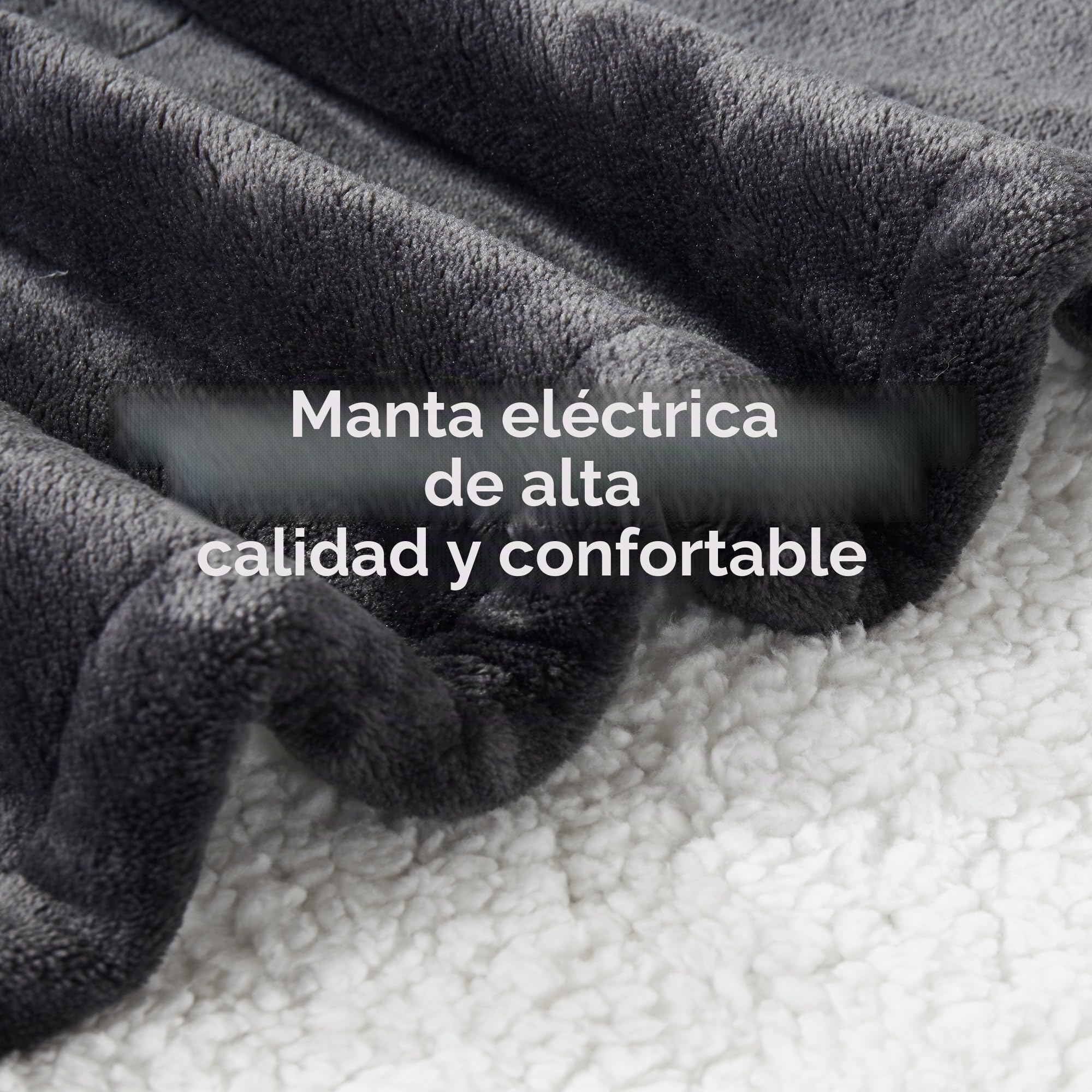 Manta Eléctrica Grande Térmica 150x200cm, Calentamiento rápido 6 Niveles de Calor y Temporizador de Apagado automático de 1~10 Horas y Pantalla Digital, Lavable Sherpa de Franela Gris