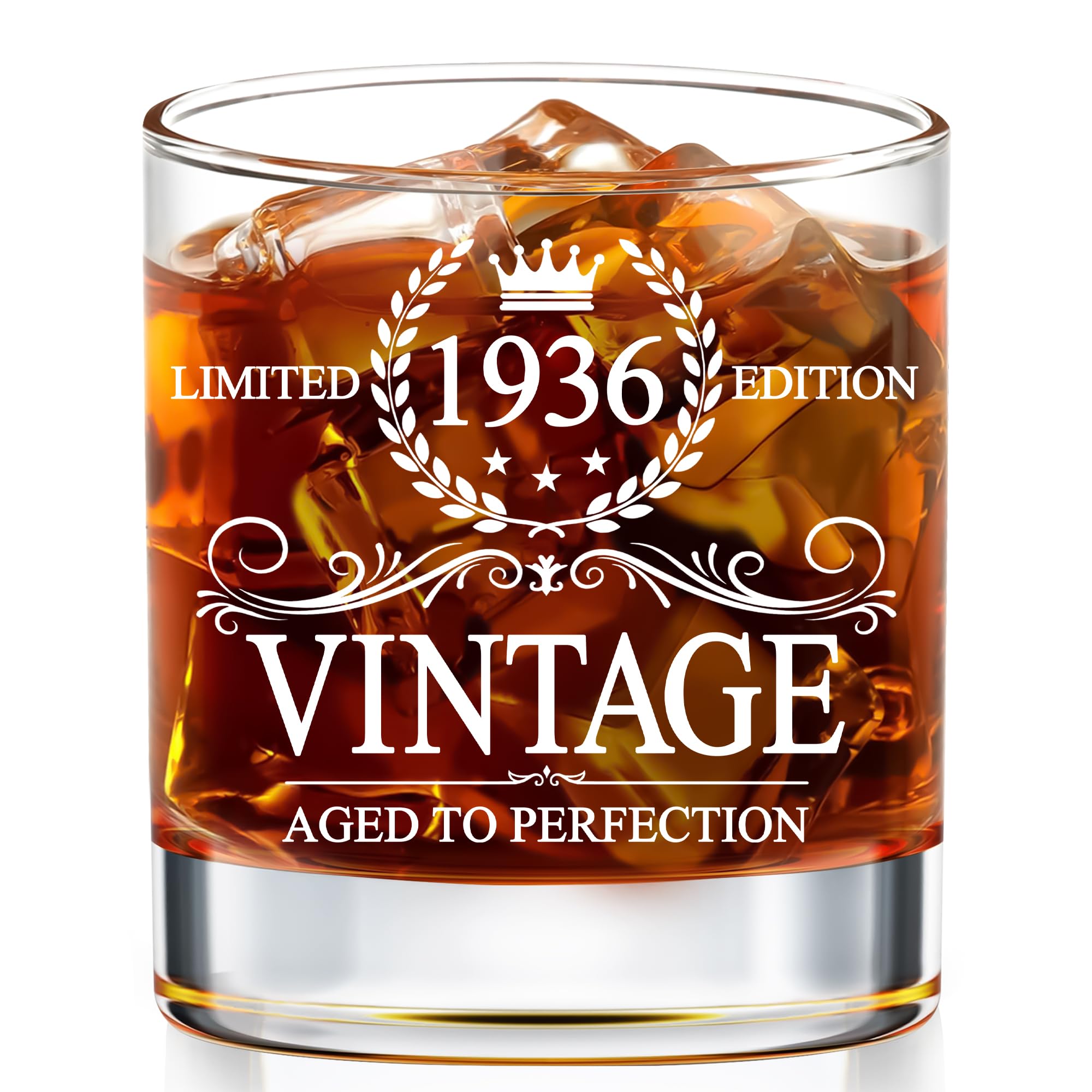 GLAKEUN 90th Birthday Gifts For Men - 90th Birthday Decorations - 1936 Vintage Whiskey Glass - Gifts For 90 Year Old Man - 1936 Bday Gift For Him - 90th Years Old Whiskey Glasses - Gift For 90th Bday