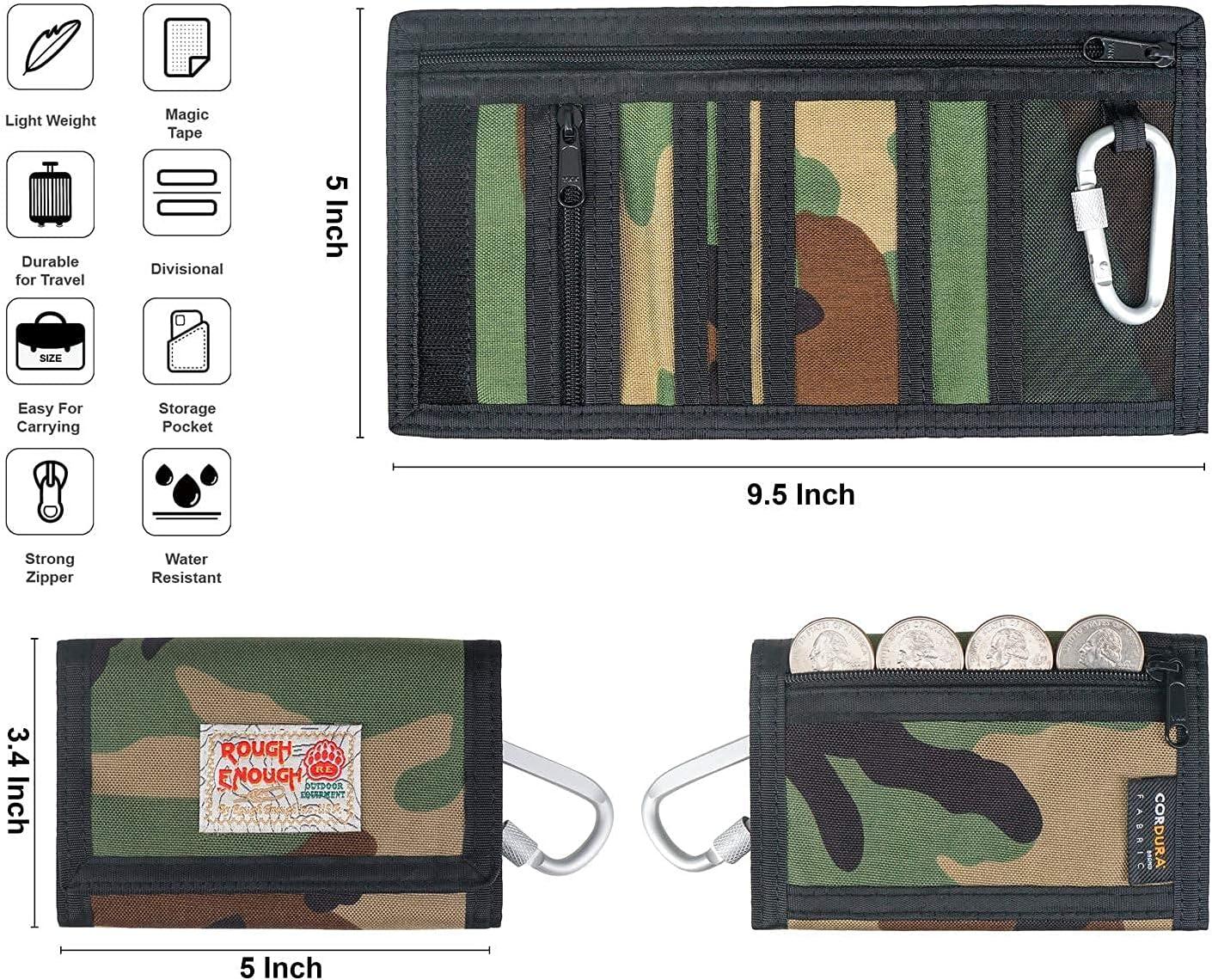 Rough Enough Kids Wallets for Boys Military Camo Trifold Wallet with Coin Pocket Keychain Teen : Clothing, Shoes & Jewelry