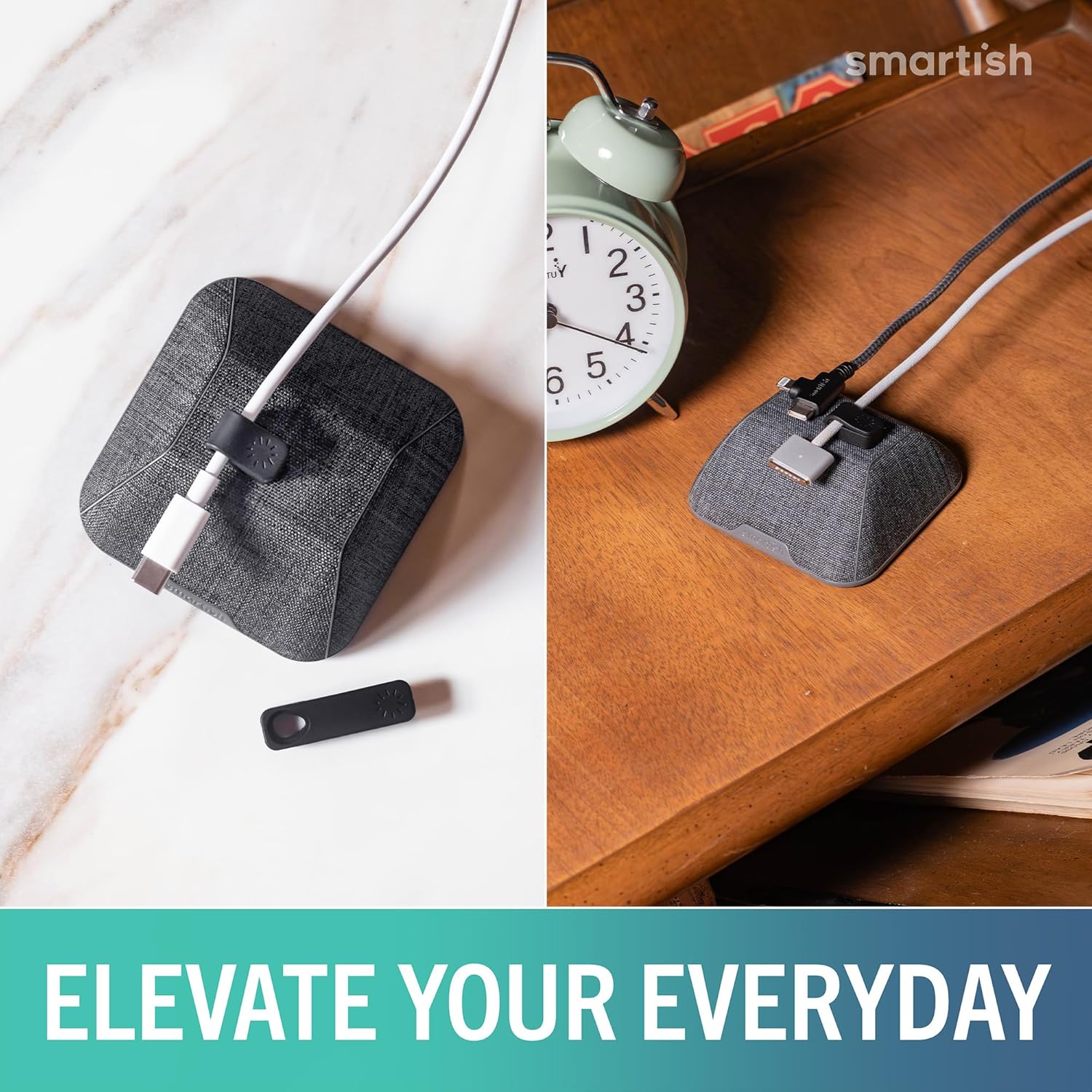 Smartish® Magnetic Cord Holder - Cable Wrangler Organizer with Magnet Clips for Charger Management on Desktop, Nightstand for USB-C + Lightning - No 2 Pencil Gray