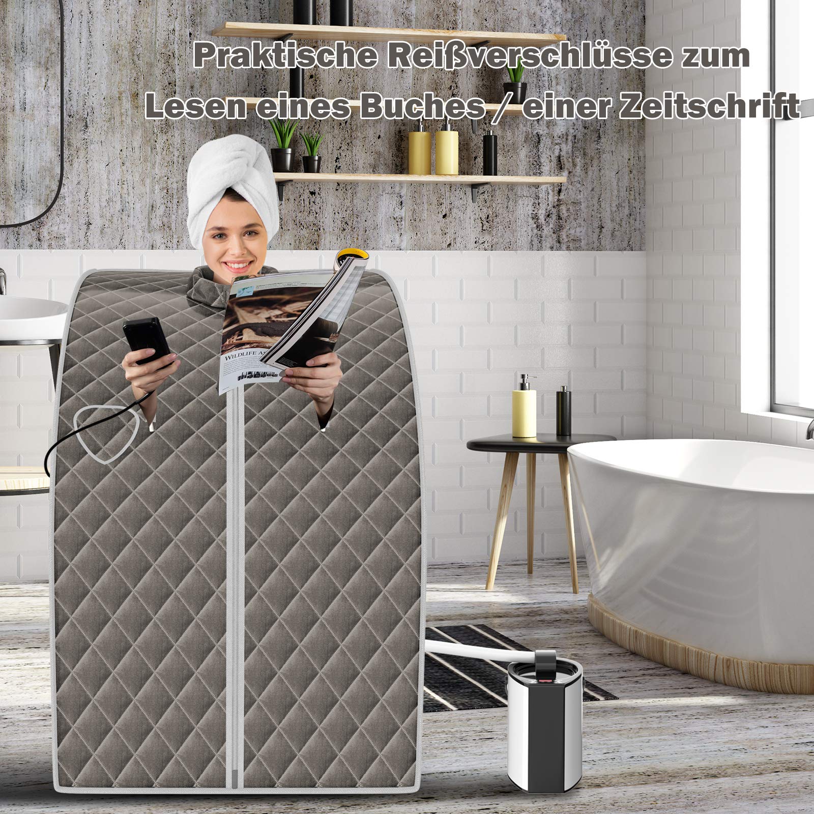 COSTWAY 3L Mini Dampfsauna mit Zerstäubungsfunktion, Heimsauna mit Fernbedienung, Wärmekabine 78 x 87 x 101 cm Braun