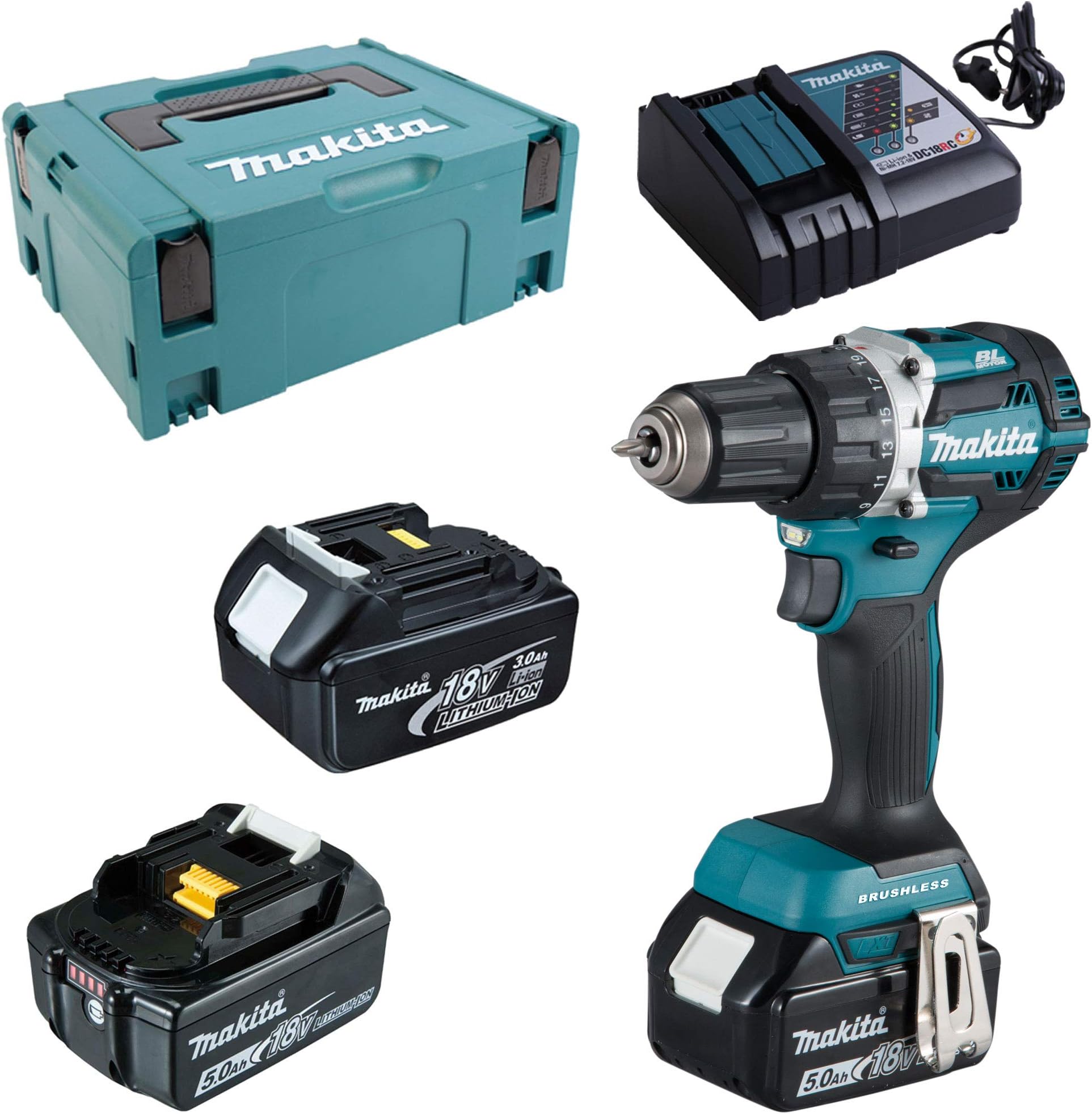 Makita Akkuschrauber 18v 5 Ah 2 Akkus Makita DDF486RTJ Akku-Bohrschrauber 18V / 5,0 Ah, 2 Akkus + Ladegerät