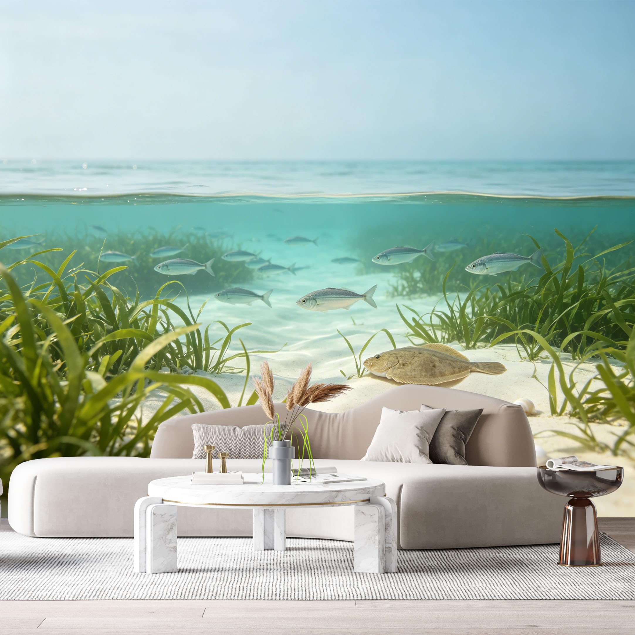 Custom Size Wall Murals Ocean Marine 3D Underwater Tropical Fish Sandy Seabed SelfAdhesiveWall Fabric Removable Wallpaper Wall Decor for Living Room Bedroom Bathroom