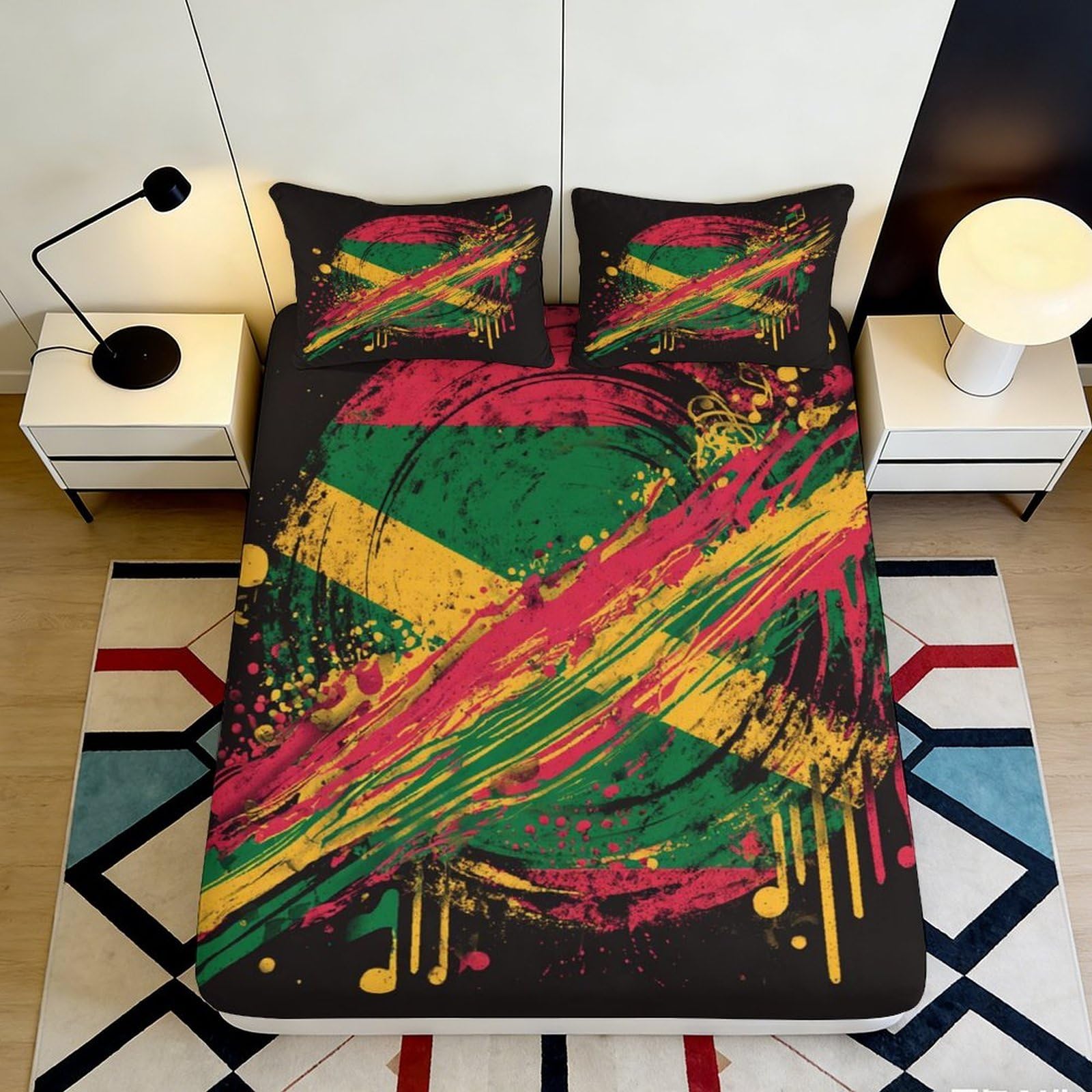 3D Printed Graffiti Art Fitted Sheet Microfiber Soft Abstract Splash Mattress Cover for Bedroom Dorm Decor 90x200x25cm