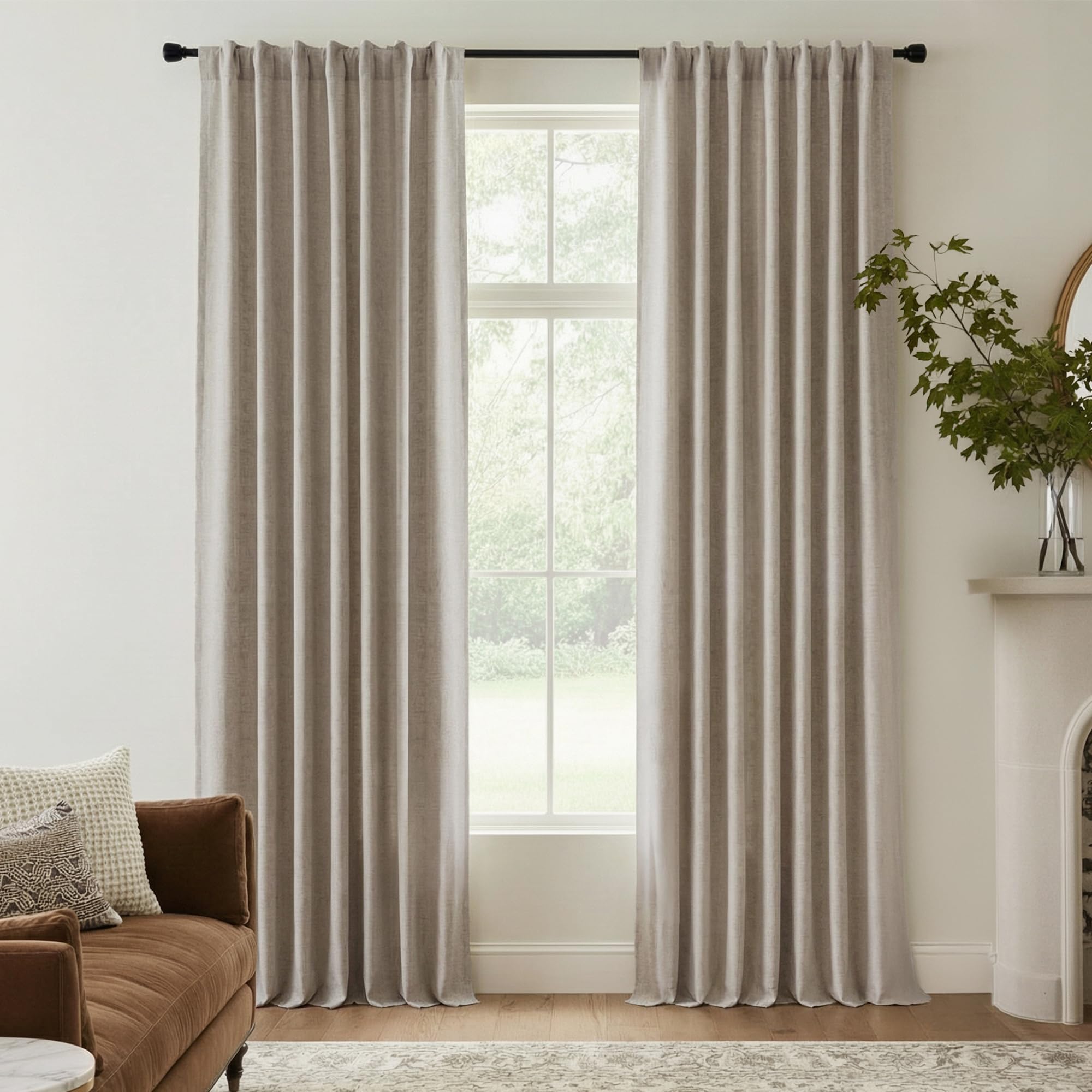 RYB HOME Natural Beige 100% Blackout Linen Curtains for Bedroom 84 inches Long, Thermal Insulated&Privacy Assurd Window Curtains for Living Room