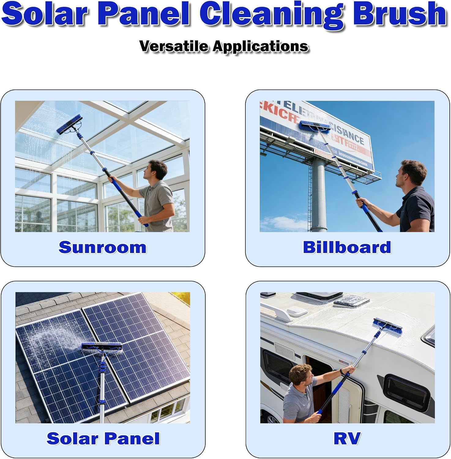 30FT Reach Solar Panel Cleaning Brush Kit with 5-24FT Telescoping Pole, 40FT Hose, 20" Water Fed Brush, Soap Dispenser, Cobweb Duster, Squeegee & High Ceiling Duster for Roof, RV, Gutter, Boat, Deck thumbnail