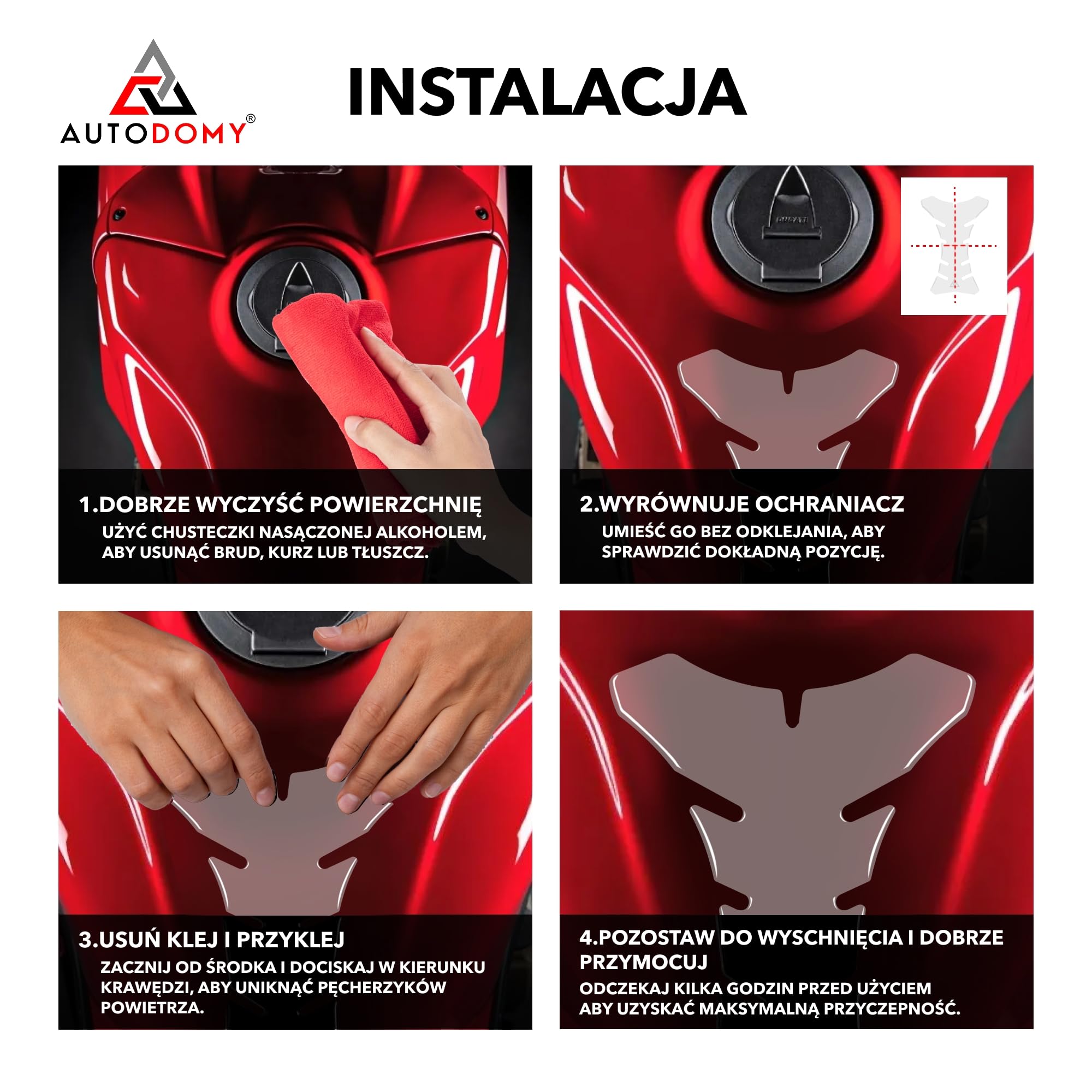 Autodomy Ochrona Zbiornika Paliwa Motocykla Węgiel Przezroczysty V2 20x14 cm | Ochrona Zbiornika Motocykla Odporna na Deszcz i Słońce | Naklejka Zbiornika Pasująca do Każdego Modelu