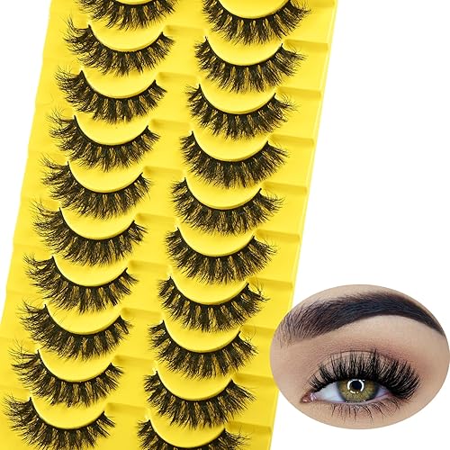 Pestañas Postizas Cortas Tiras de Pestañas Completas de Visón 10 Pares Pestañas Esponjosas de Ojo de Gato Tiras de Pestañas Pestañas de Volumen
