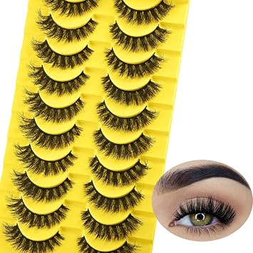 False Eyelashes Short Lashes Full Mink Lash Strips 10 Pairs Fluffy Cat Eye Strip Eyelash Wispy Volume Lashes Pack Fake Cateye EyeLash Natural Look